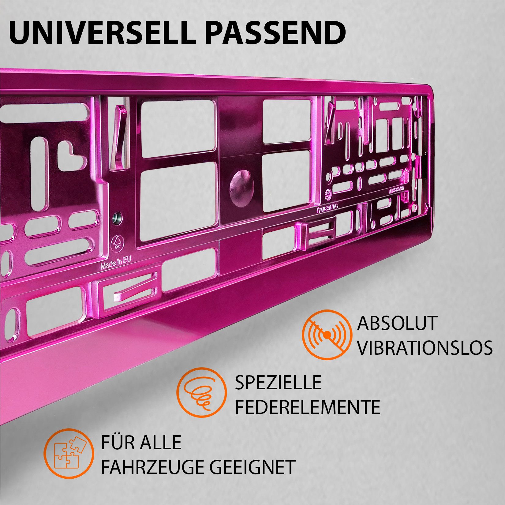 L & P Car Design Kennzeichenhalter für Auto Pink-Chrom Kennzeichenhalterung, (2 Stück)