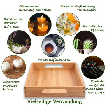 NATUREHOME Tablett Holztablett Serviertablett Küchentablett 50x35x7 cm, Buchenholz, (1-tlg., Olivenholz / Buchenholz / Eichenholz / Nussbaumholz), Massivholz, Handarbeit