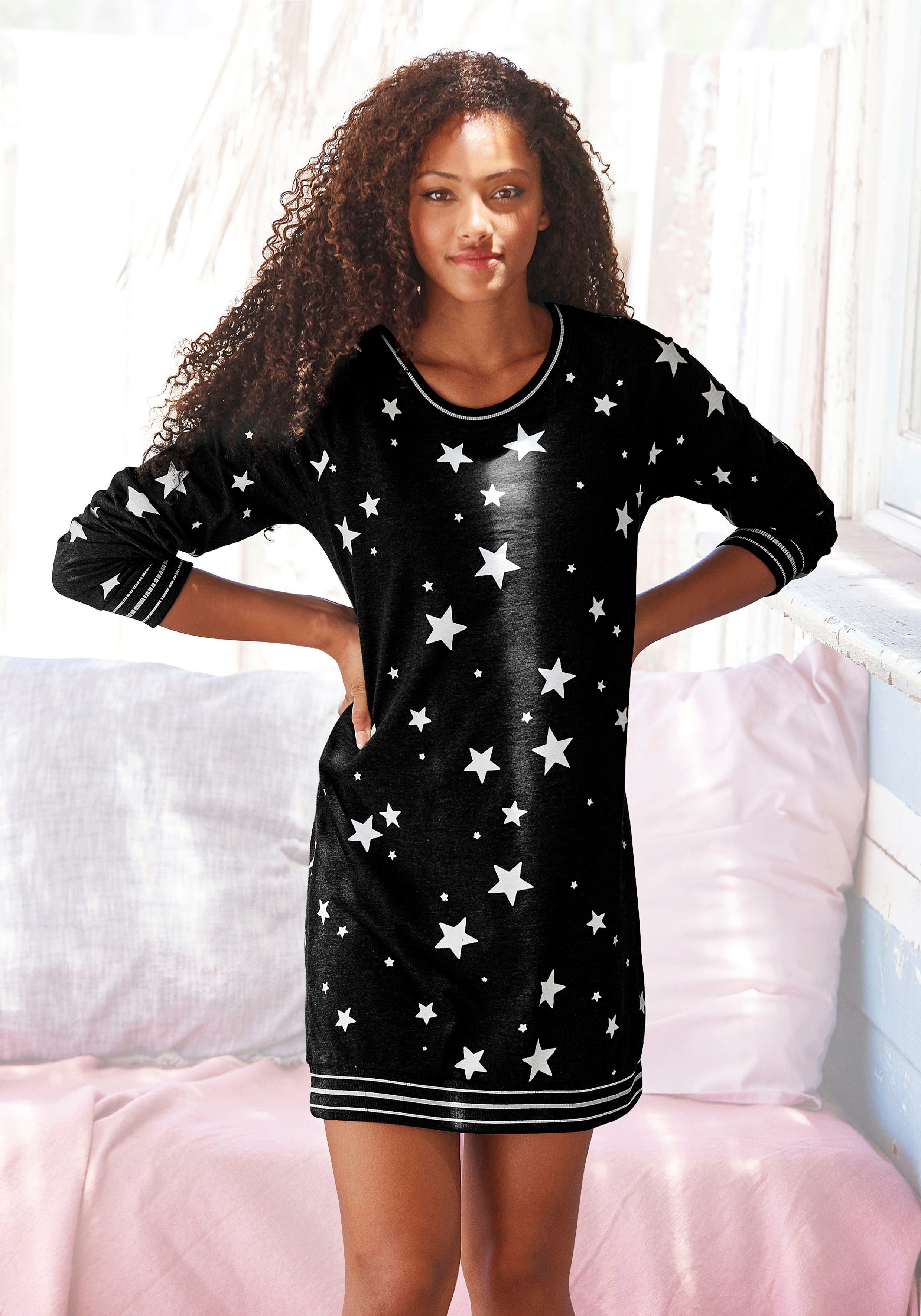 Vivance Dreams Sleepshirt mit angesagtem Sternedruck schwarz- weiß