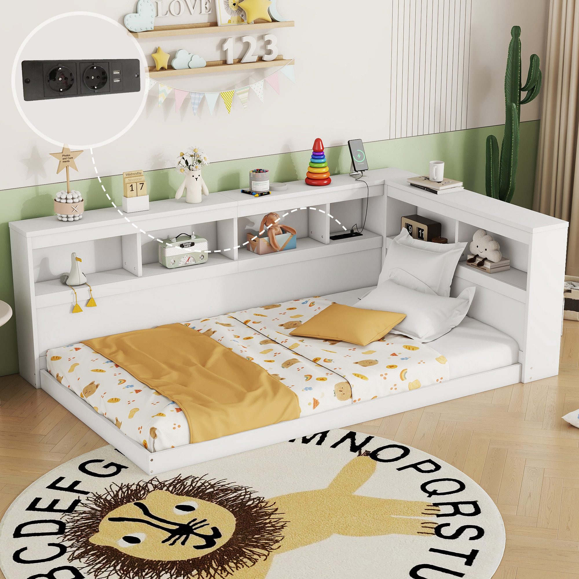 Flieks Kinderbett, Kinderbett Einzelbett 90x200cm mit Ablagefächer und Lade günstig online kaufen