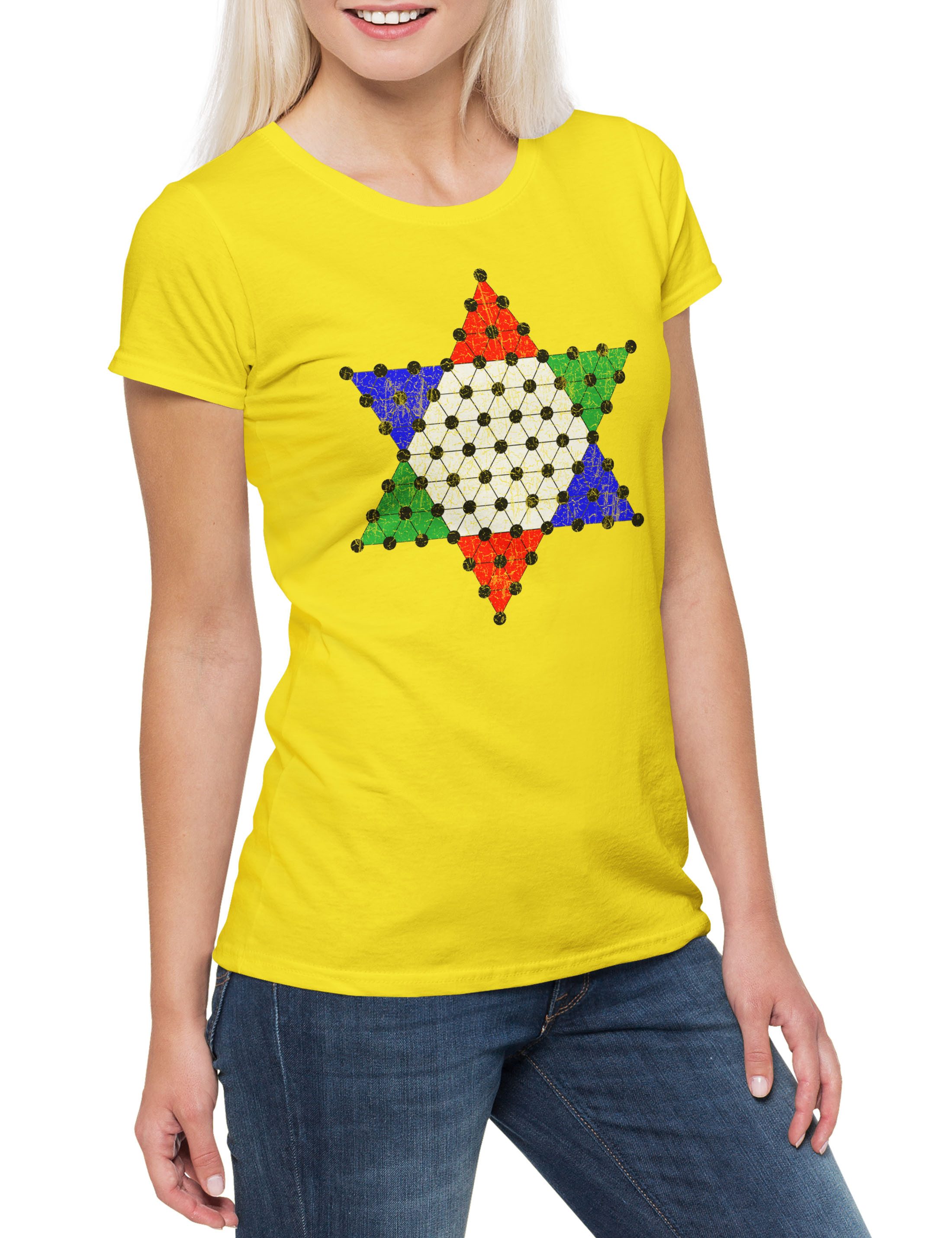 Print-Shirt Halma Board Damen T-Shirt Chinese Checkers Spielbrett Brettspiel