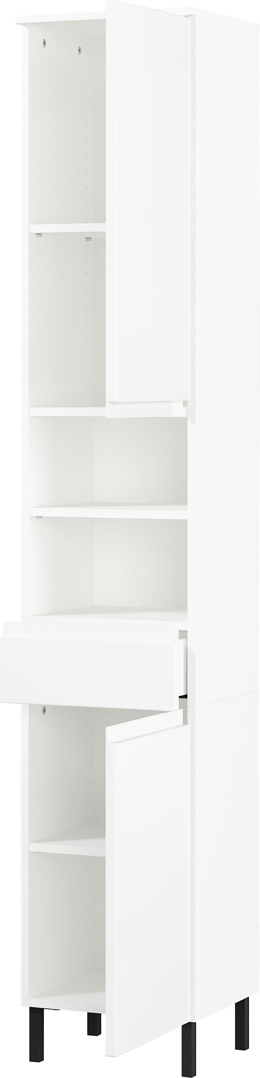 GERMANIA Hochschrank Scantic Fächer Schubkasten, Weiß 2 cm, Weiß Türen, 34 1 Breite 2 Badezimmerschrank, 