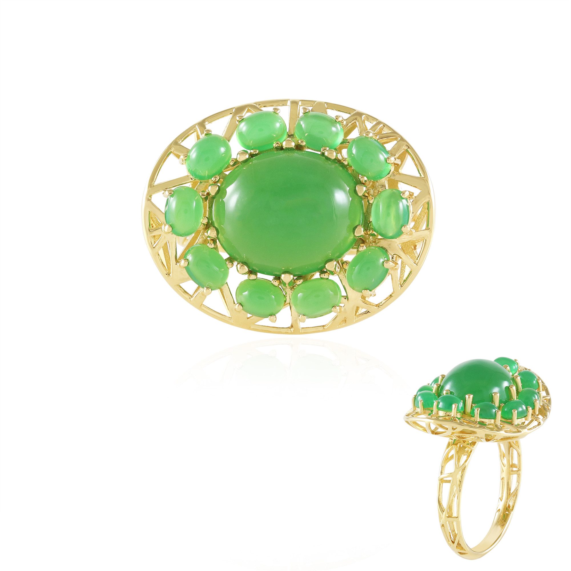 Cavill Silberring Chrysopras Goldplattierter Silberring (1-tlg)