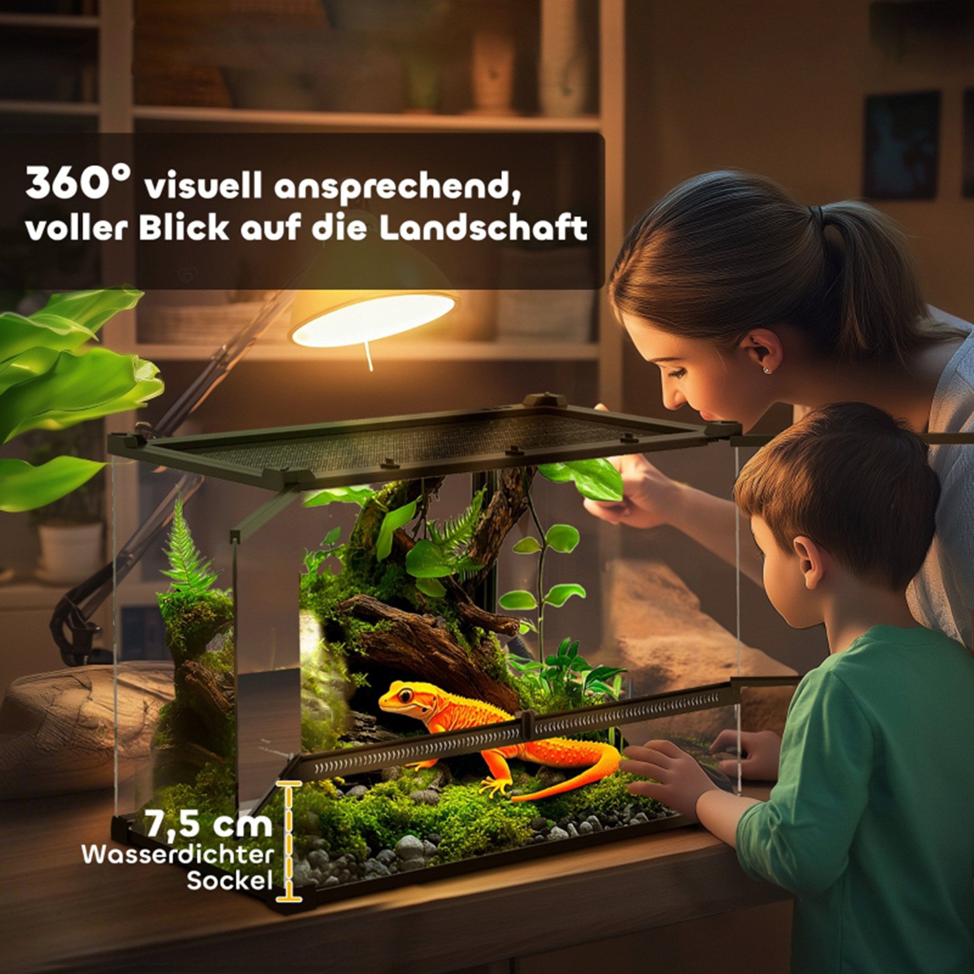 MC Star Terrarium Glas-Terrarium für Reptilien, erhöhter & wasserdichter Boden