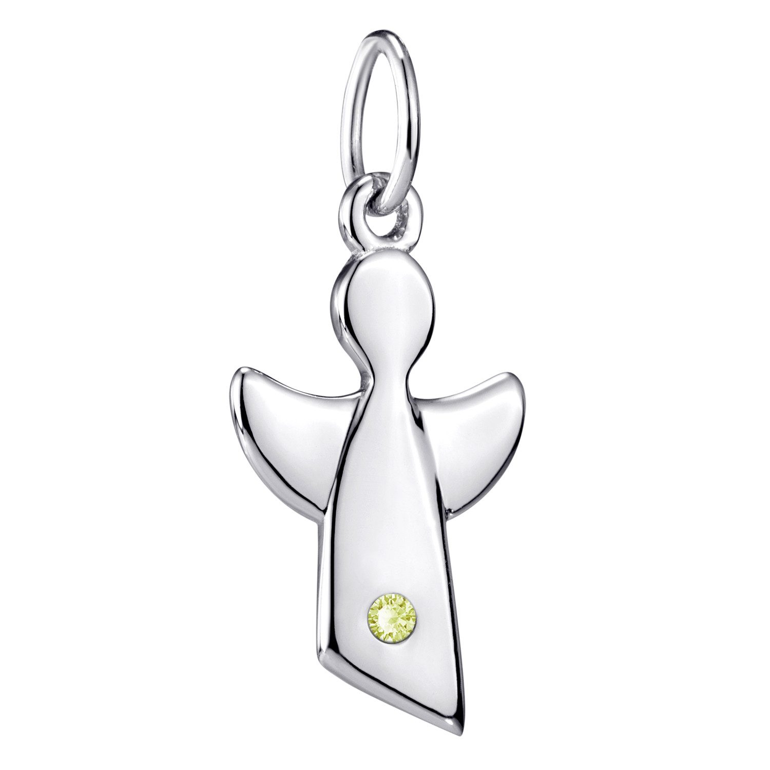 Materia Engelanhänger Schutzengel August Geburtsstein Olive KA-459, aus 925 Sterling Silber, rhodiniert