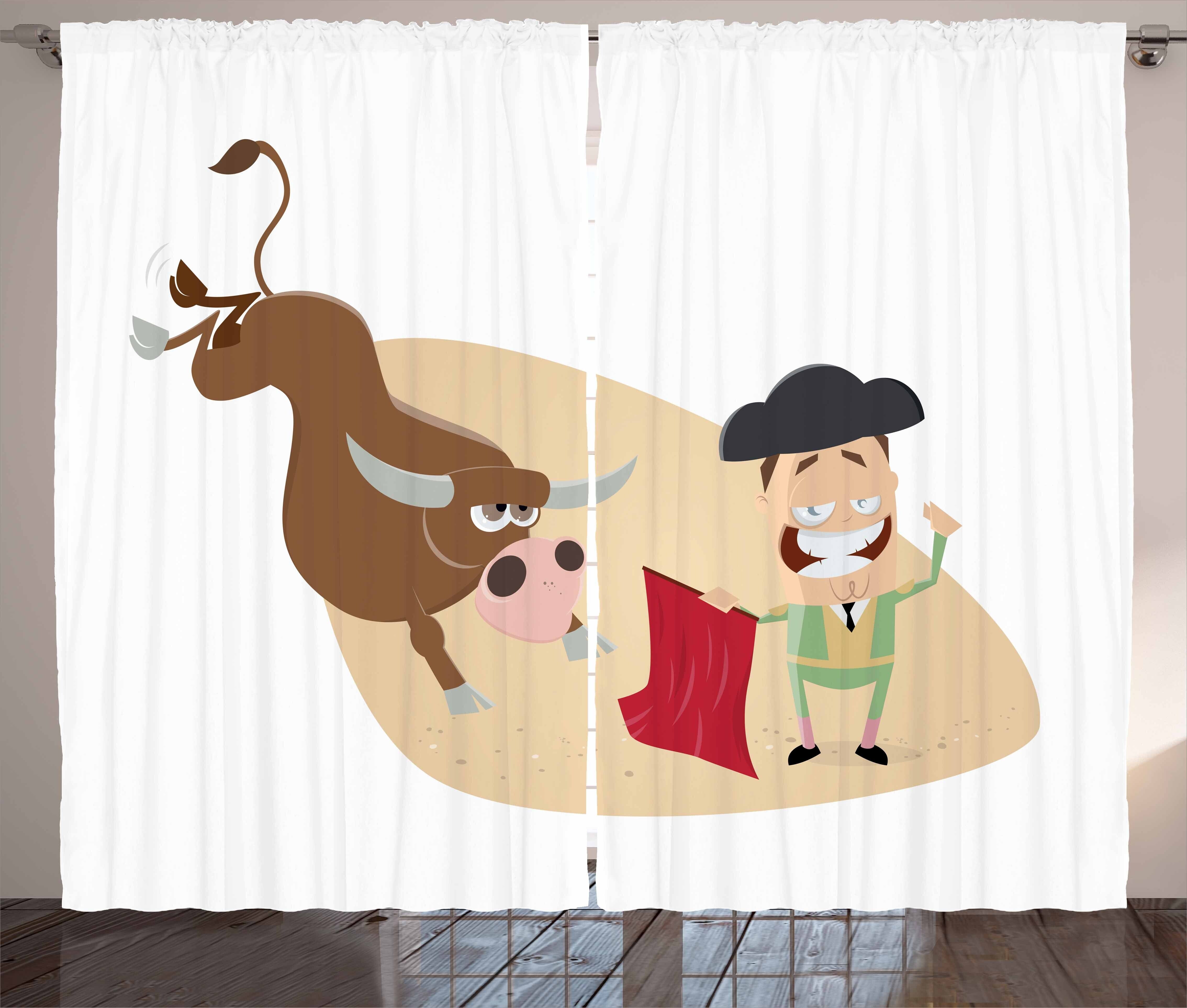 Gardine Schlafzimmer Kräuselband Vorhang mit Schlaufen und Haken, Abakuhaus, Spanisch Cartoon Matador Bull