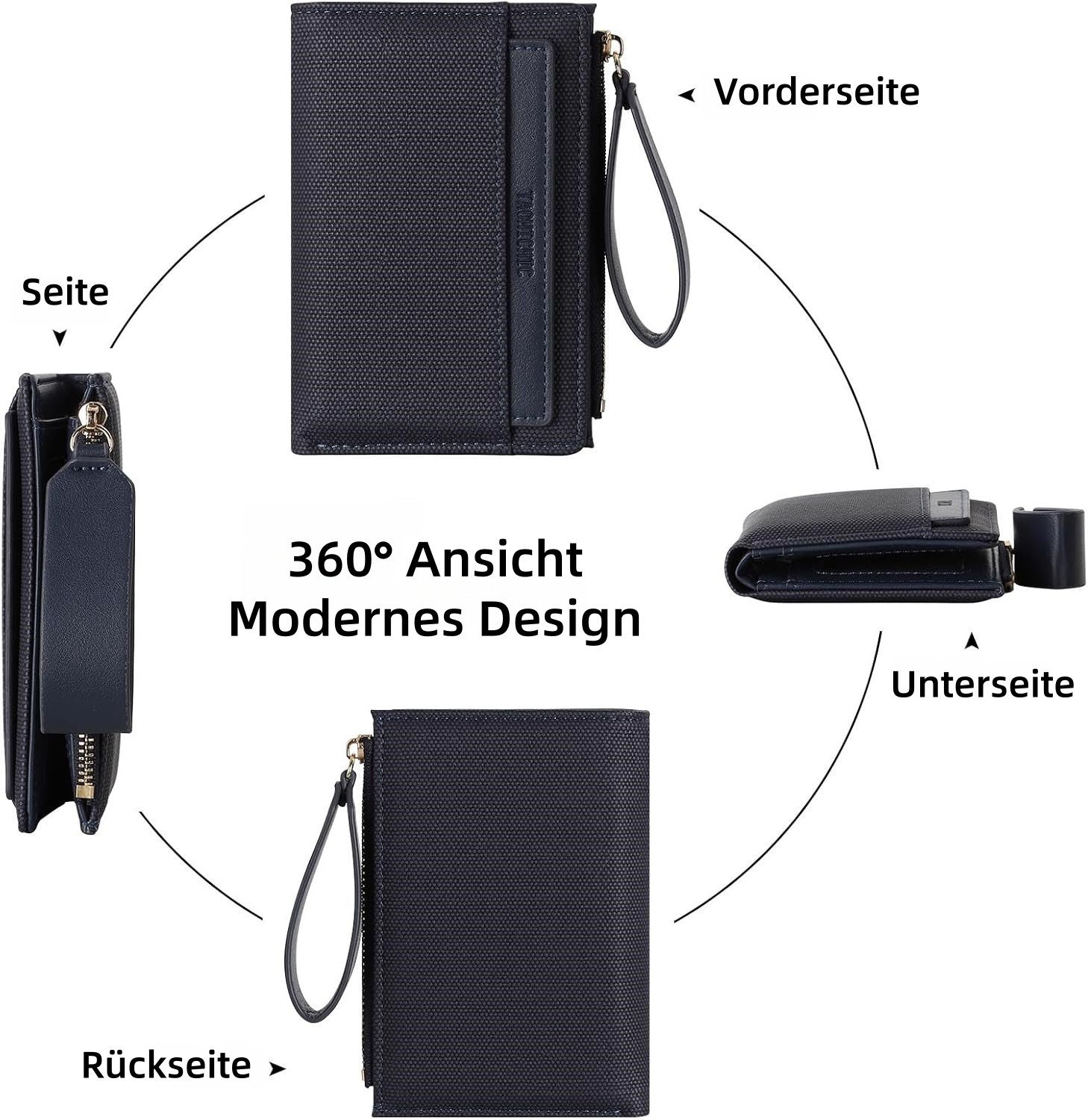 FOUORTUNATE-BEE Geldbörse Damen Geldbörse aus weichem Leder, mittelgroß mit Reißverschluss, Damen Portemonnaie mit Kartenfächern und Münzfach, kompakt – Bild 5 von 5