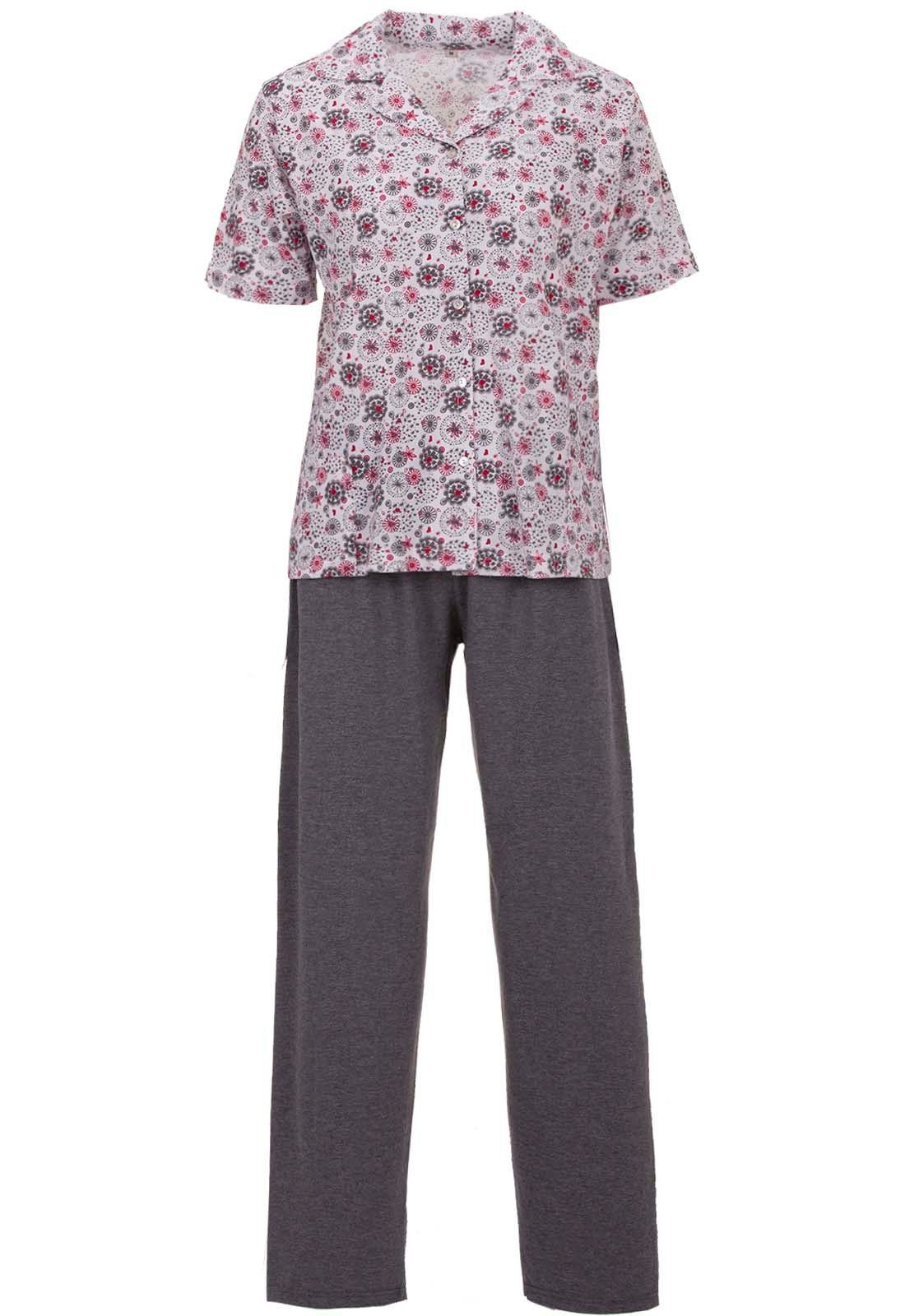 Kurzarm Pyjama Print Schlafanzug Grafik - zeitlos Set grau