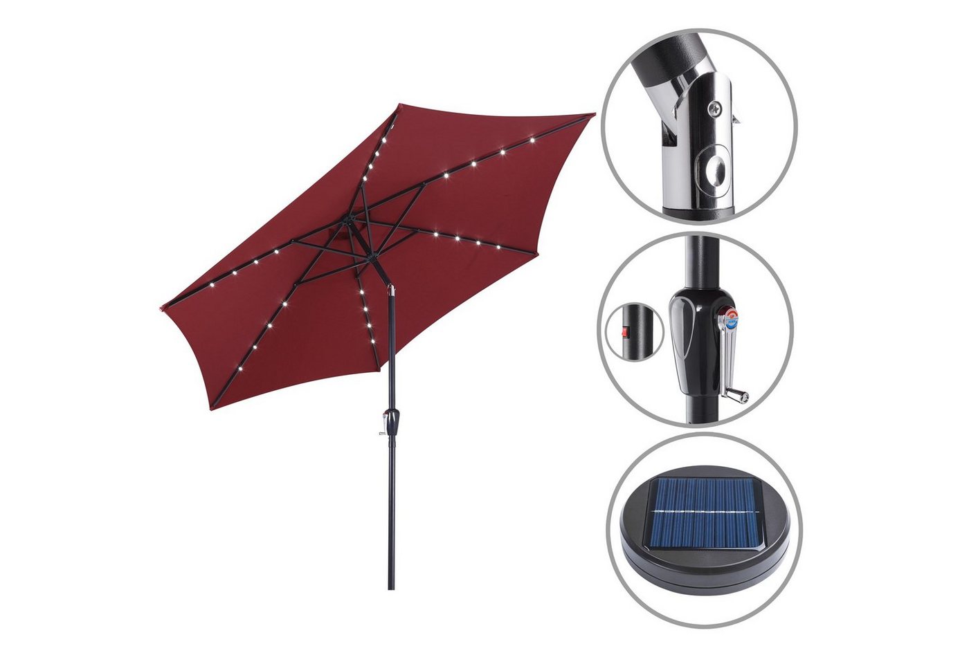 Thumbnail - Kingsleeve Sonnenschirm, LED Beleuchtung Solarbetrieben Neigbar Wasserabweisend