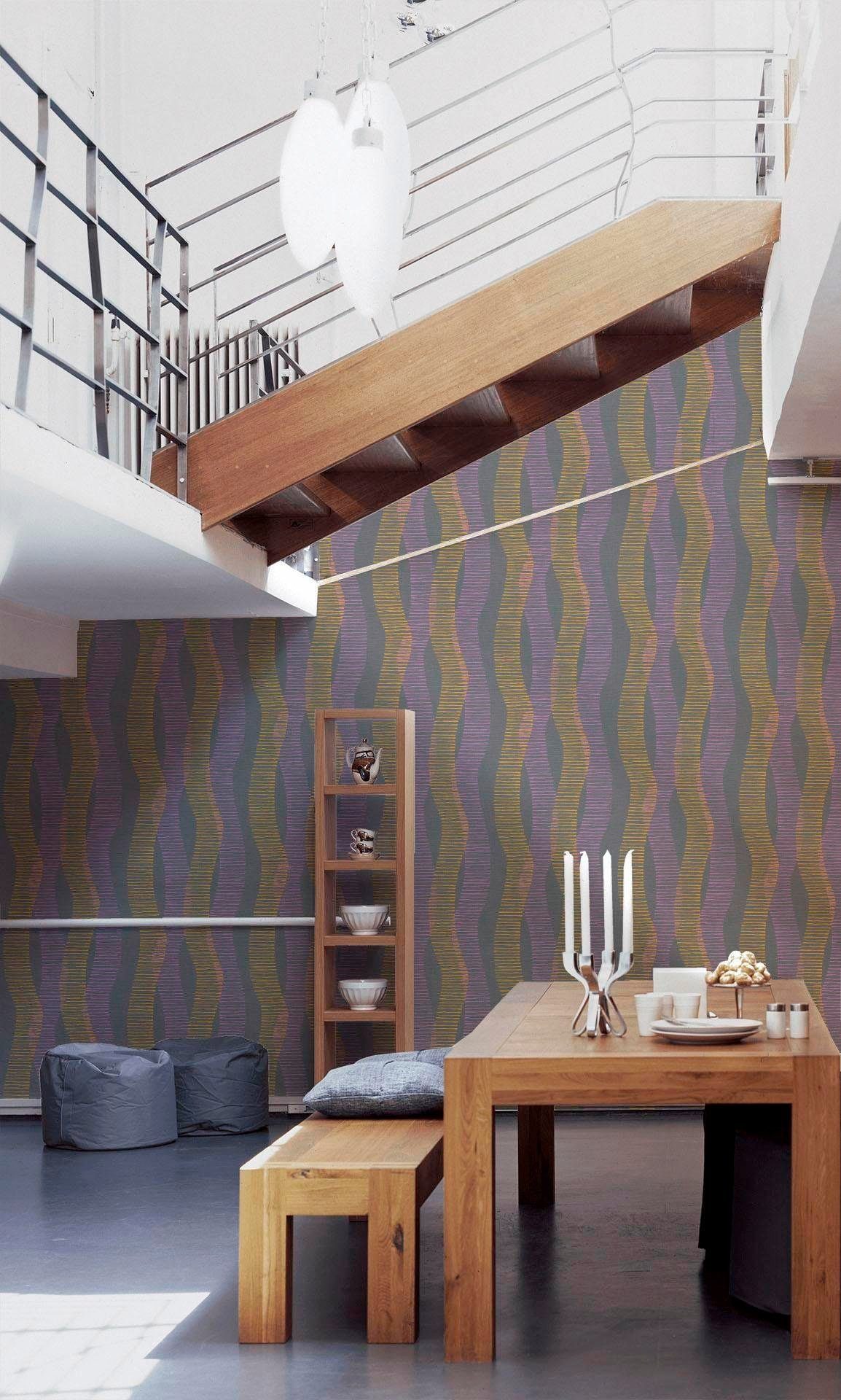 living walls grafisch geometrisch, Style, Vliestapete Linen gelb/lila/dunkelgrau