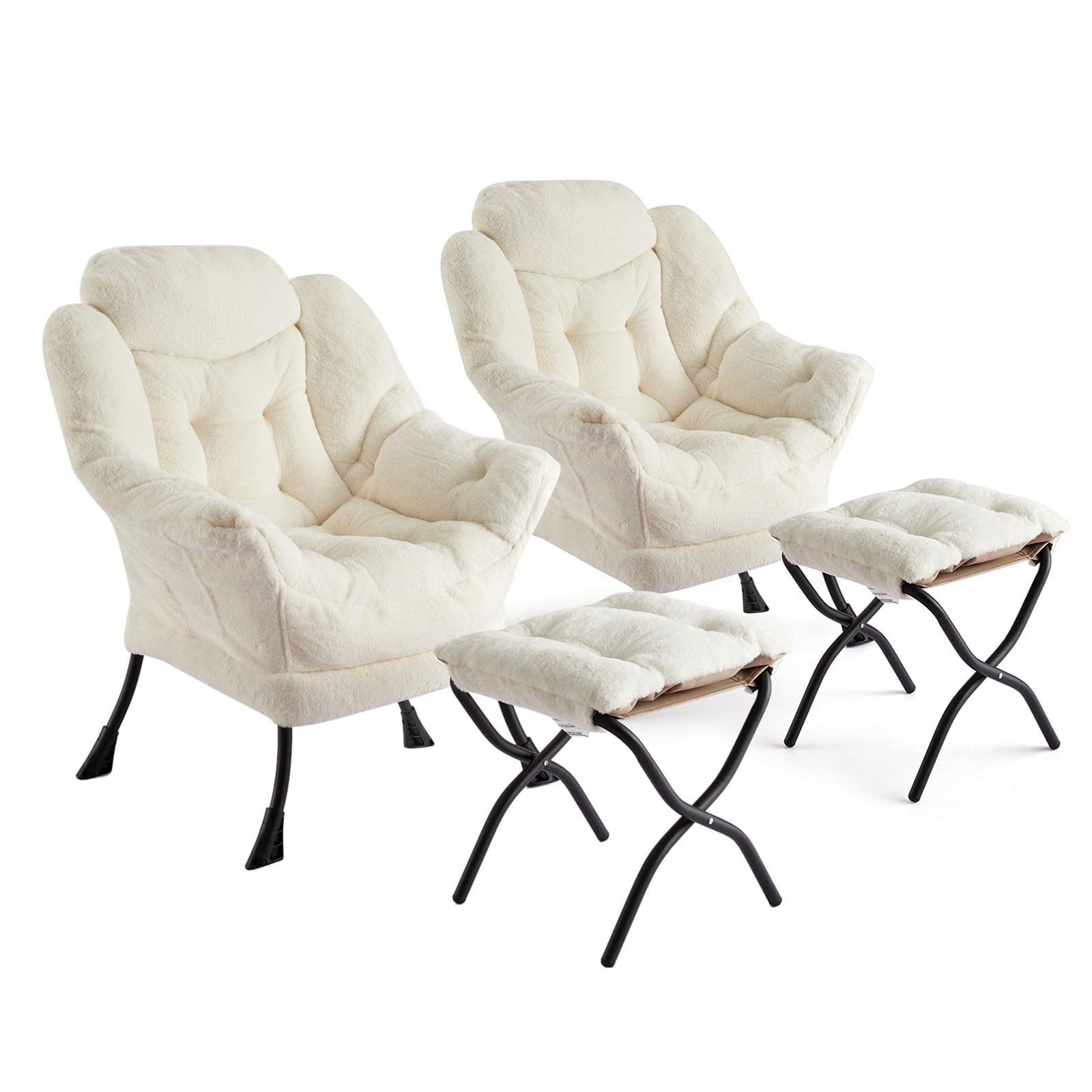 GarveeMore Loungesessel aus Holland-Velours (Dutch Velvet), 84×69×99 cm, 8 Farben (2-St., 2 Relaxsessel mit 2 Hocker)