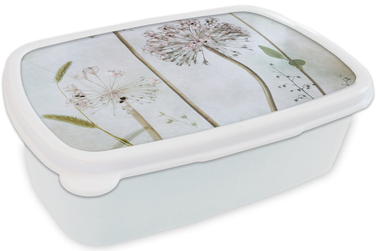 Lunchbox Erwachsene, (2-tlg), für Brotbox Stilleben weiß für Zwiebel und Jungs Mädchen Dekorative Kunststoff, MuchoWow - Pflanzen, - Brotdose, Blumen - Kinder und