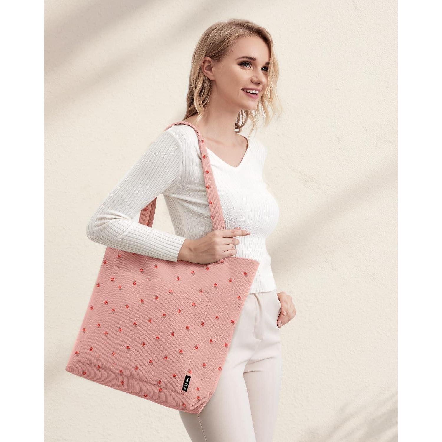 LuxusKollektion Shopper Handtasche Damen Shopper Umhängetasche Cord Arbeit Reisen Erdbeerpink