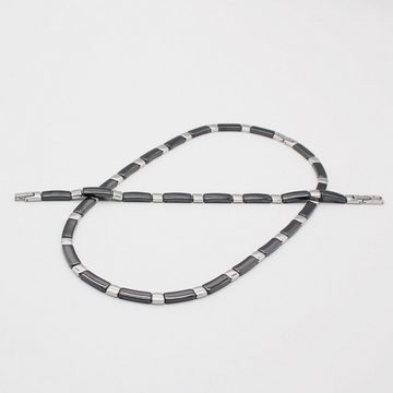ELLAWIL Collier-Set Collier und Armband aus Keramik und Edelstahl Schwarz Silber (Kettenlänge 50 cm, Armbandlänge 19 cm, Breite 6 mm), inklusive Geschenkschachtel
