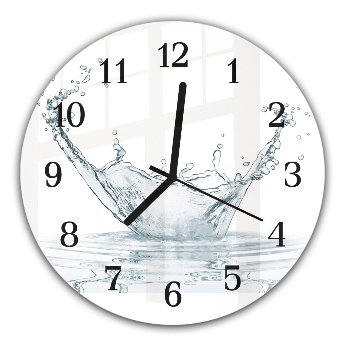 Primedeco Wanduhr Wanduhr aus Glas mit Motiv Wasser Splash - Rund mit Durchmesser 30 cm und Quarzuhrwerk