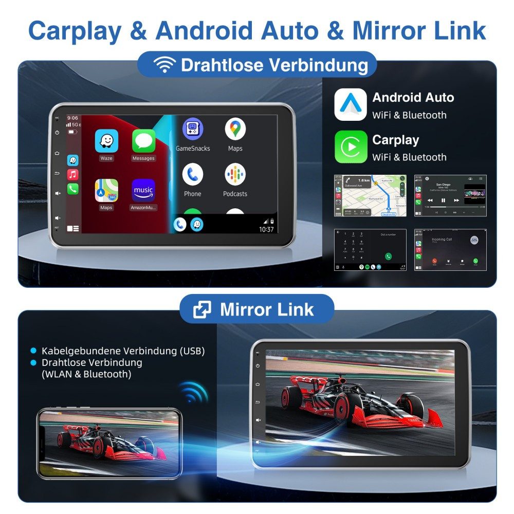 MOPECT 4+64G Android 15 Autoradio 1 DIN 360° Drehbar Bildschirm Carplay Navigationsgerät (Carplay Android Auto Bluetooth FM AM RDS WIFI GPS) – Bild 4 von 5