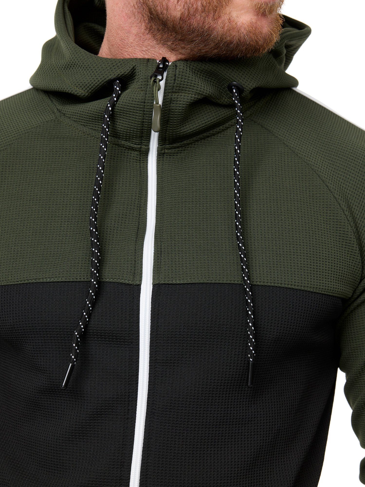 L.gonline Freizeitanzug Herren Jogginganzug Freizeitanzug Sportlich 3750 (Kapuzenjacke mit Reißverschluss, Hose, 2-tlg), mit Streifen