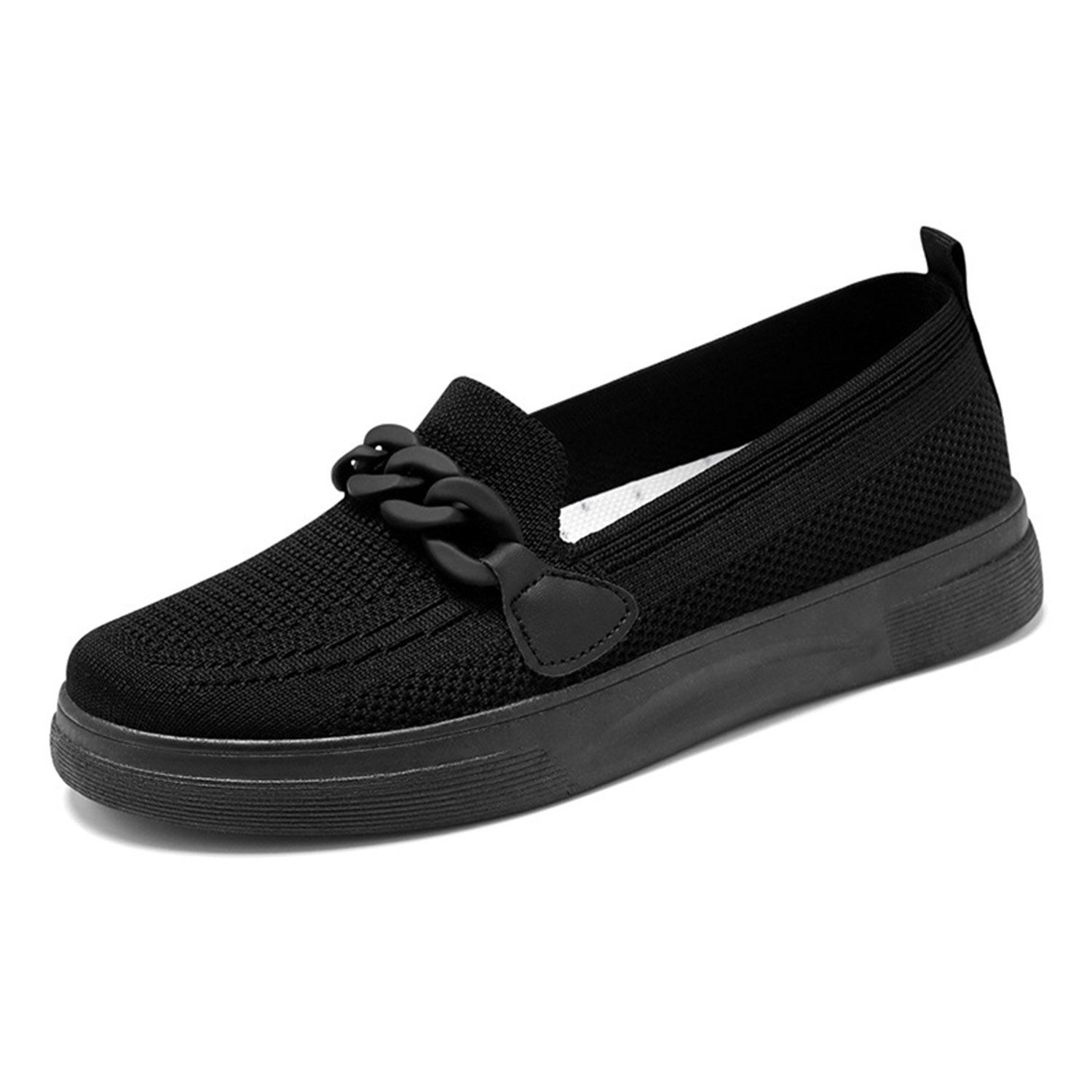 Daisred Damen Loafers Mokassin Flache Slip-On Halbschuhe Mokassin Schwarz