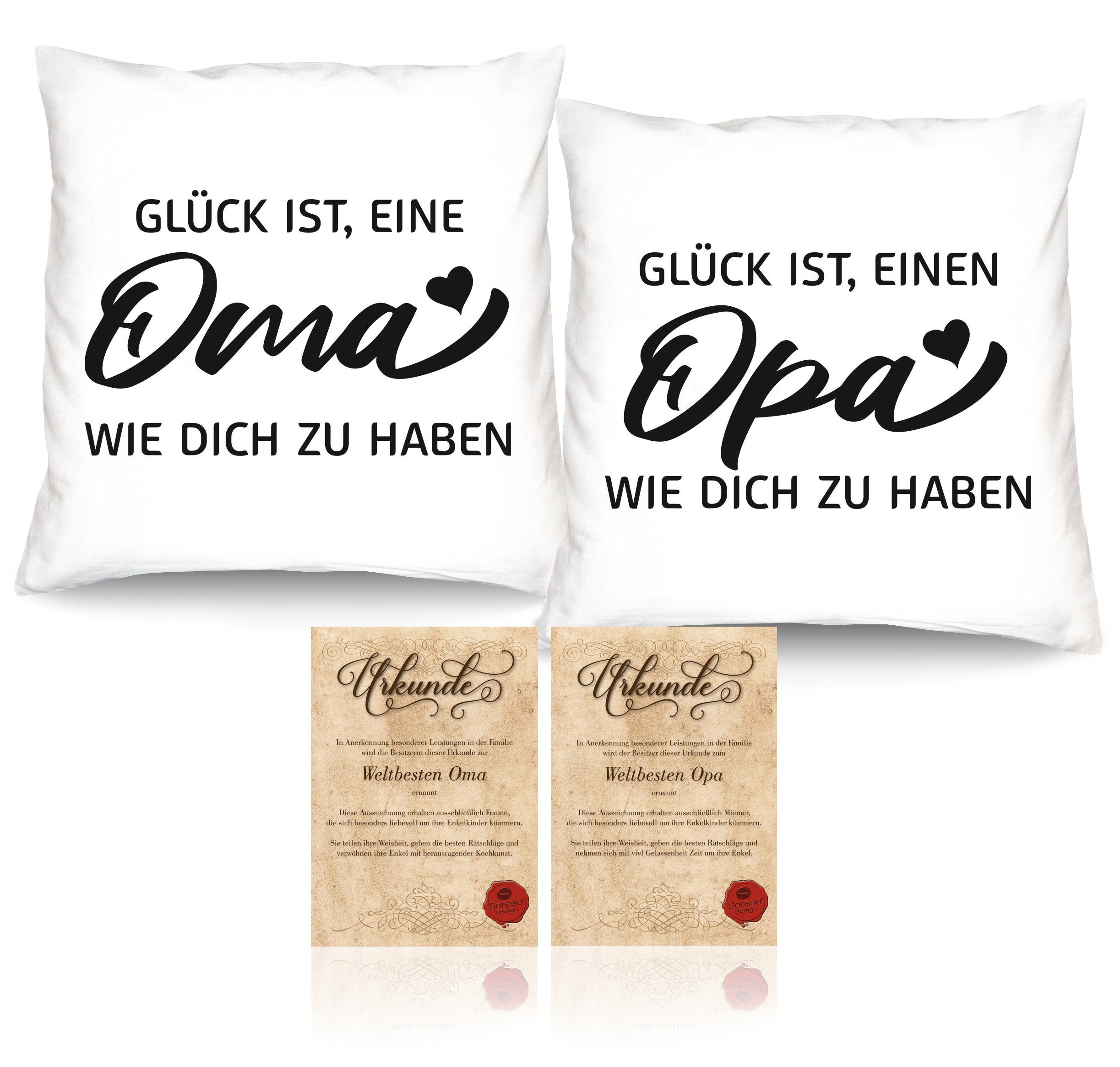 Soreso® Dekokissen Geschenk für Oma und Opa Weihnachten Kissen-Set Weihnachtsgeschenk, Geschenk-Set