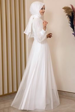 fashionshowcase Brautkleid Maxikleid Abaya-Stil - Vielseitiges Modest Brautkleid Ekru-Weiß Hijab Fashion