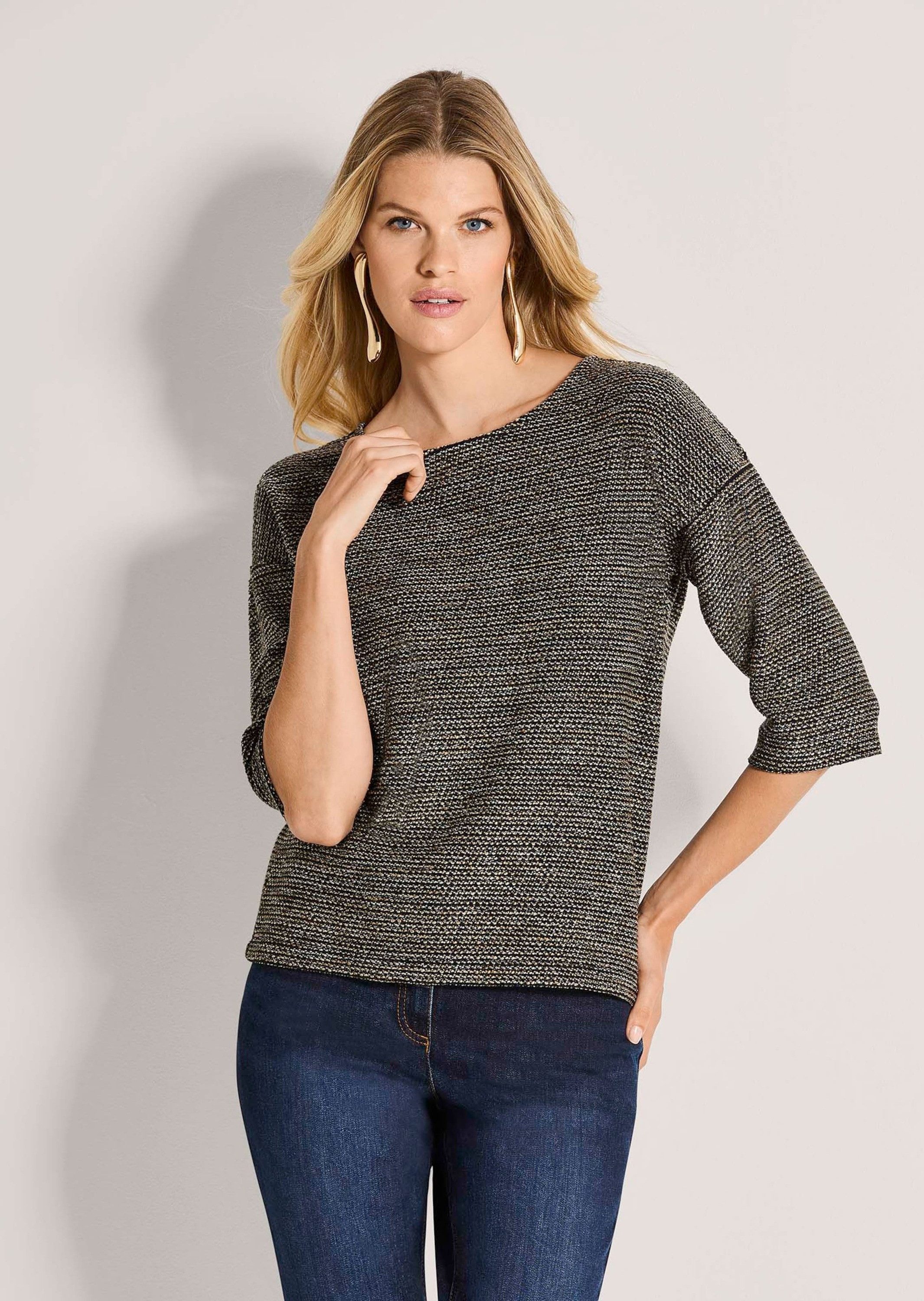 MADELEINE Langarmshirt Sweatshirt mit Halbarm, Glanzgarn Oberteil mit überschnittenen Schultern und Rundhalsausschnitt