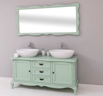 Massivholzmoebel-Becker Badmöbel-Set Badezimmer-Set aus Massivholz, Geschwungener Spiegel und Waschtisch