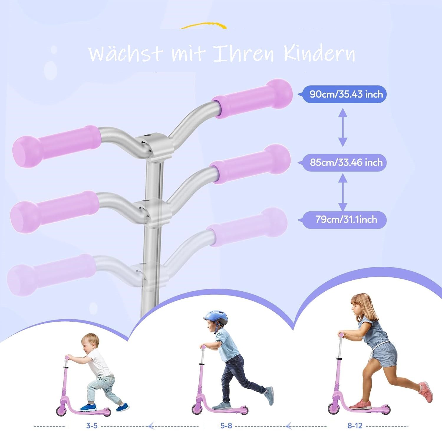 TONBUX Scooter Kinderroller mit coolem beleuchteten Brett und PU-Rädern
