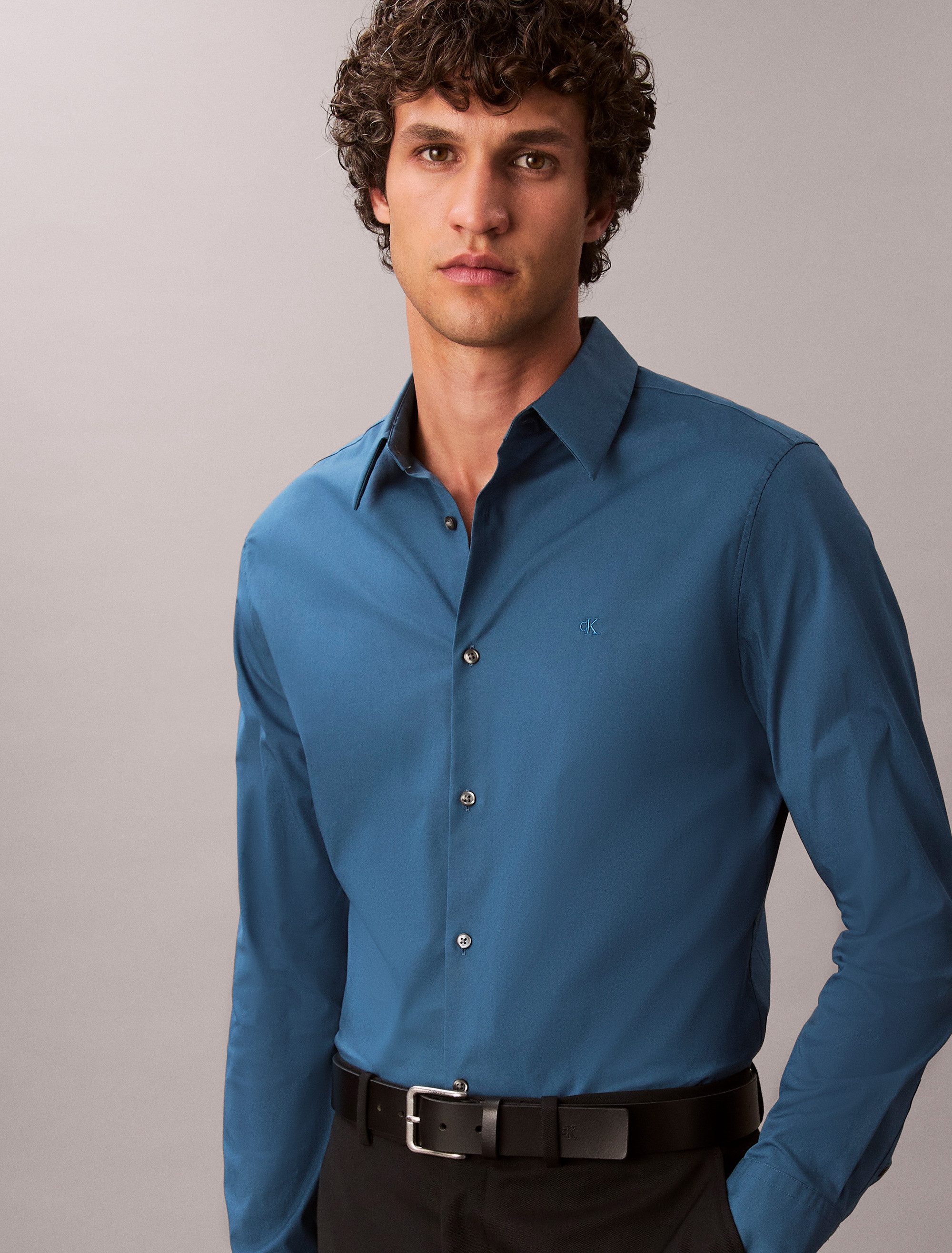 Calvin Klein Langarmhemd slim fit, in Unifarbe günstig online kaufen
