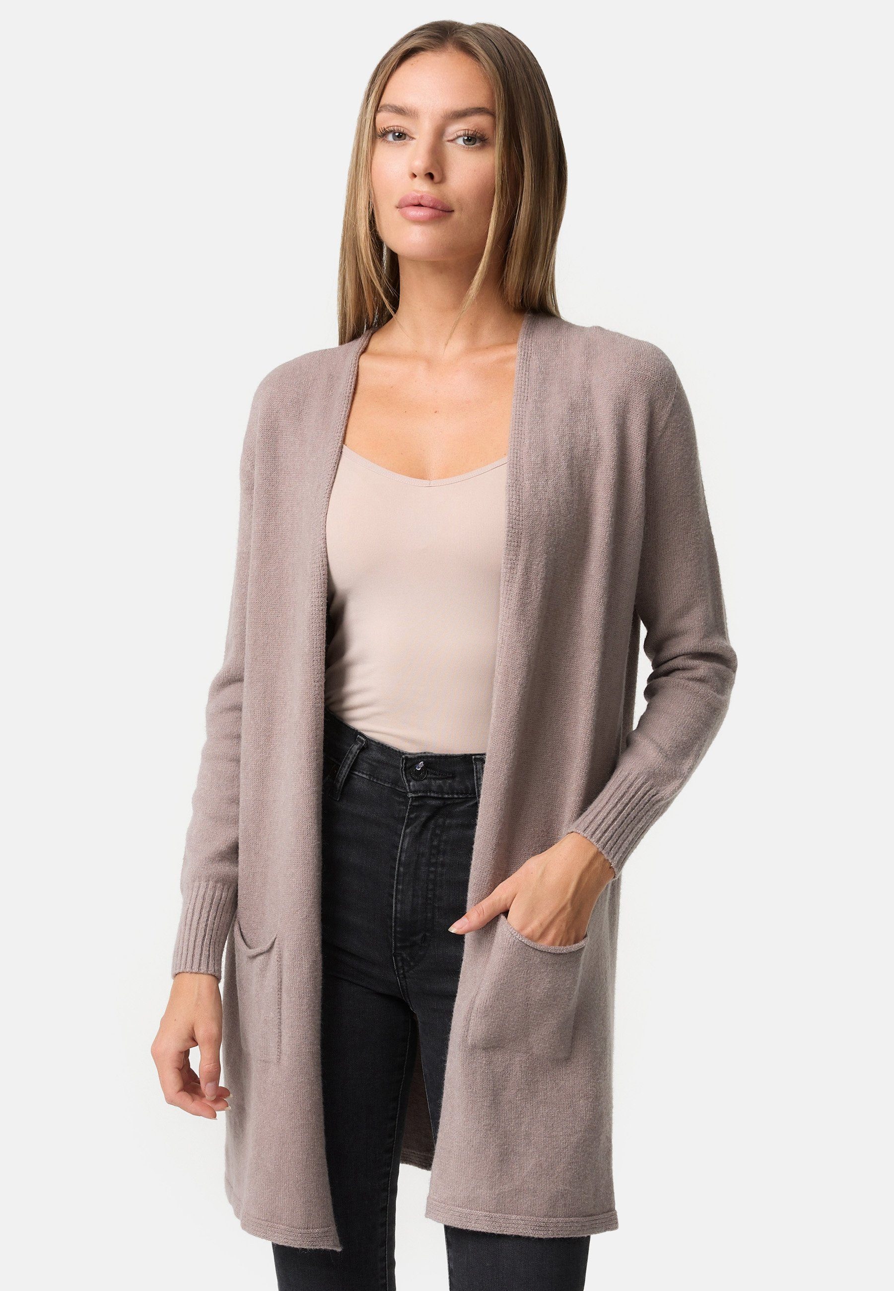 PM SELECTED Strickjacke PM73 (Elegante Strickjacke Cardigan mit aufgesetzten Front Taschen) Taupe