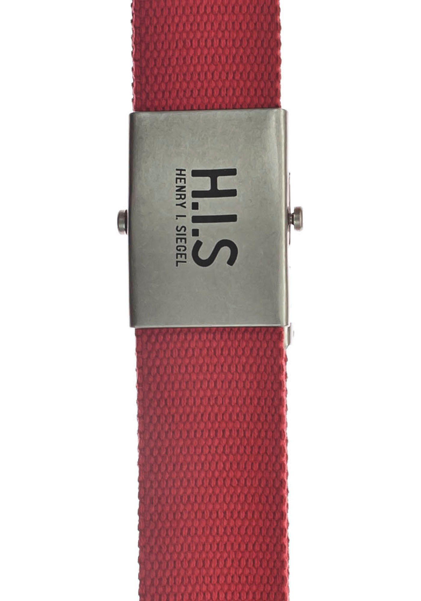 H.I.S Stoffgürtel Bandgürtel mit H.I.S Logo Koppelschließe der auf rot