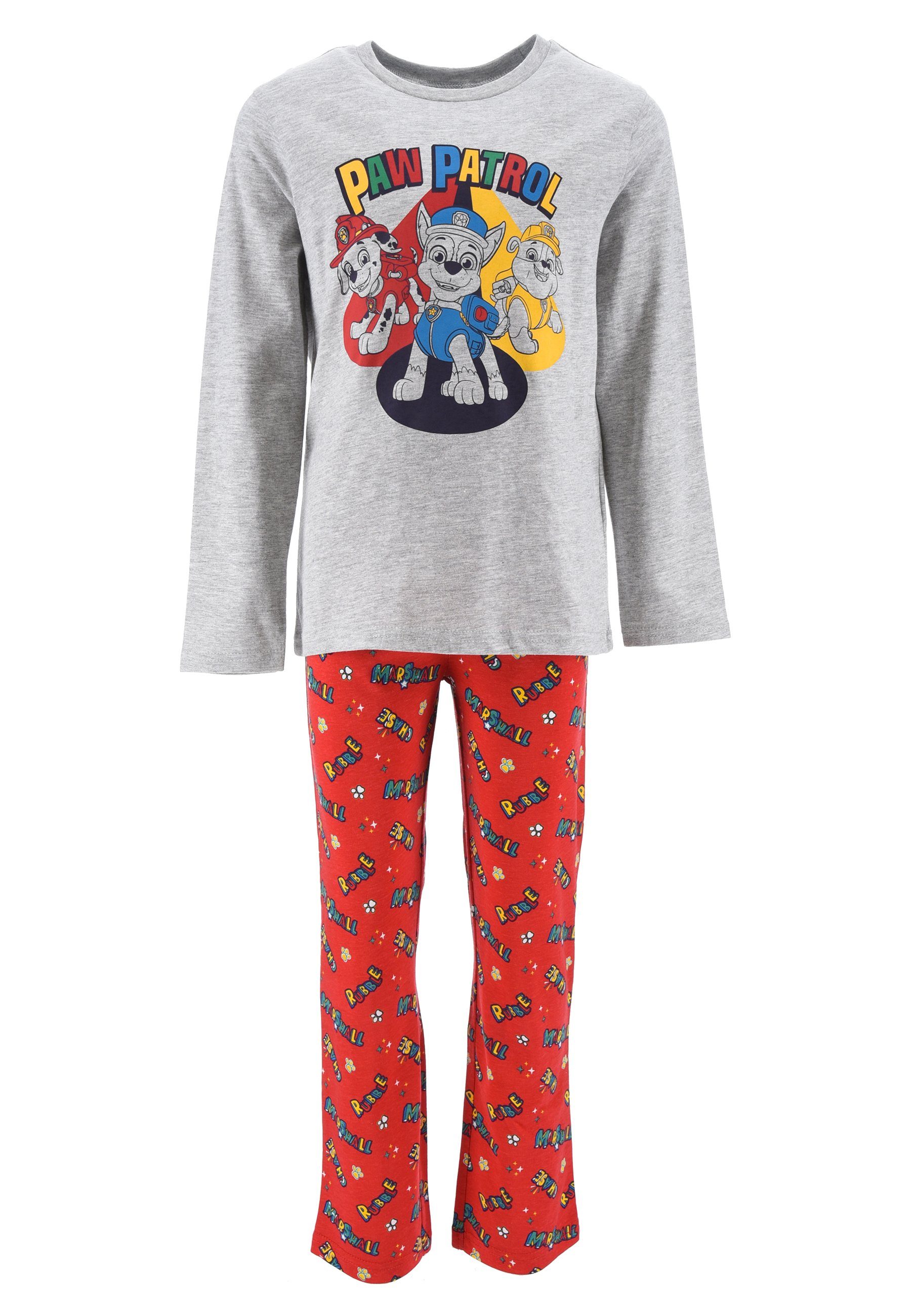 PAW PATROL Schlafanzug Chase Marshall Rubble Kinder Jungen Pyjama langarm Nachtwäsche (2 tlg) Grau