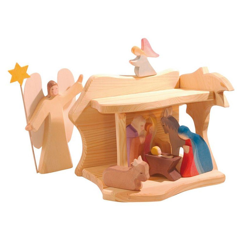Ostheimer Krippe Stall klein Weihnachten Fichtenholz, Made in Europe (1-tlg), Echtholz