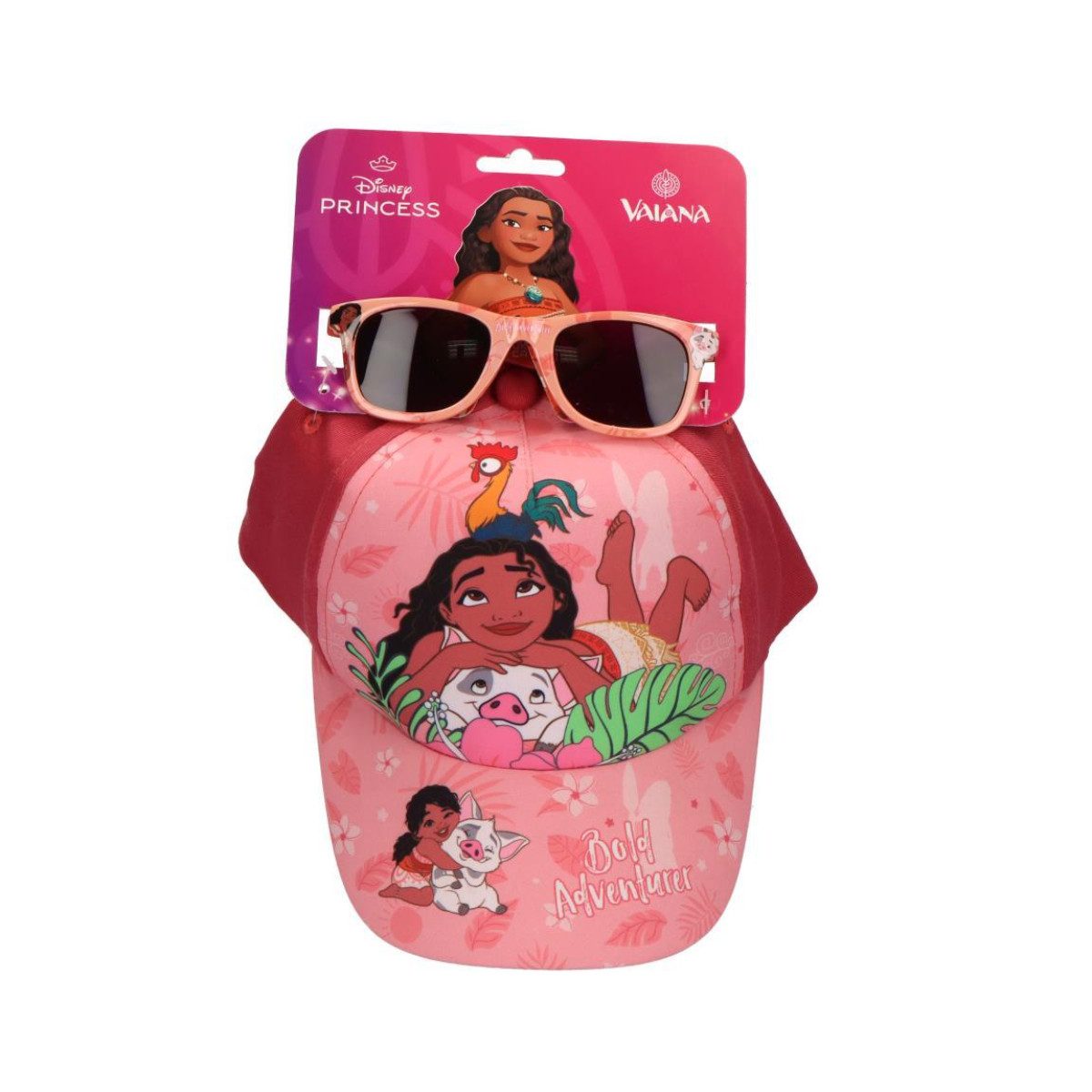 Disney Vaiana Baseball Cap Kinder Cap Set mit Sonnenbrille rosa für Sommer Urlaub Strand (2-St)