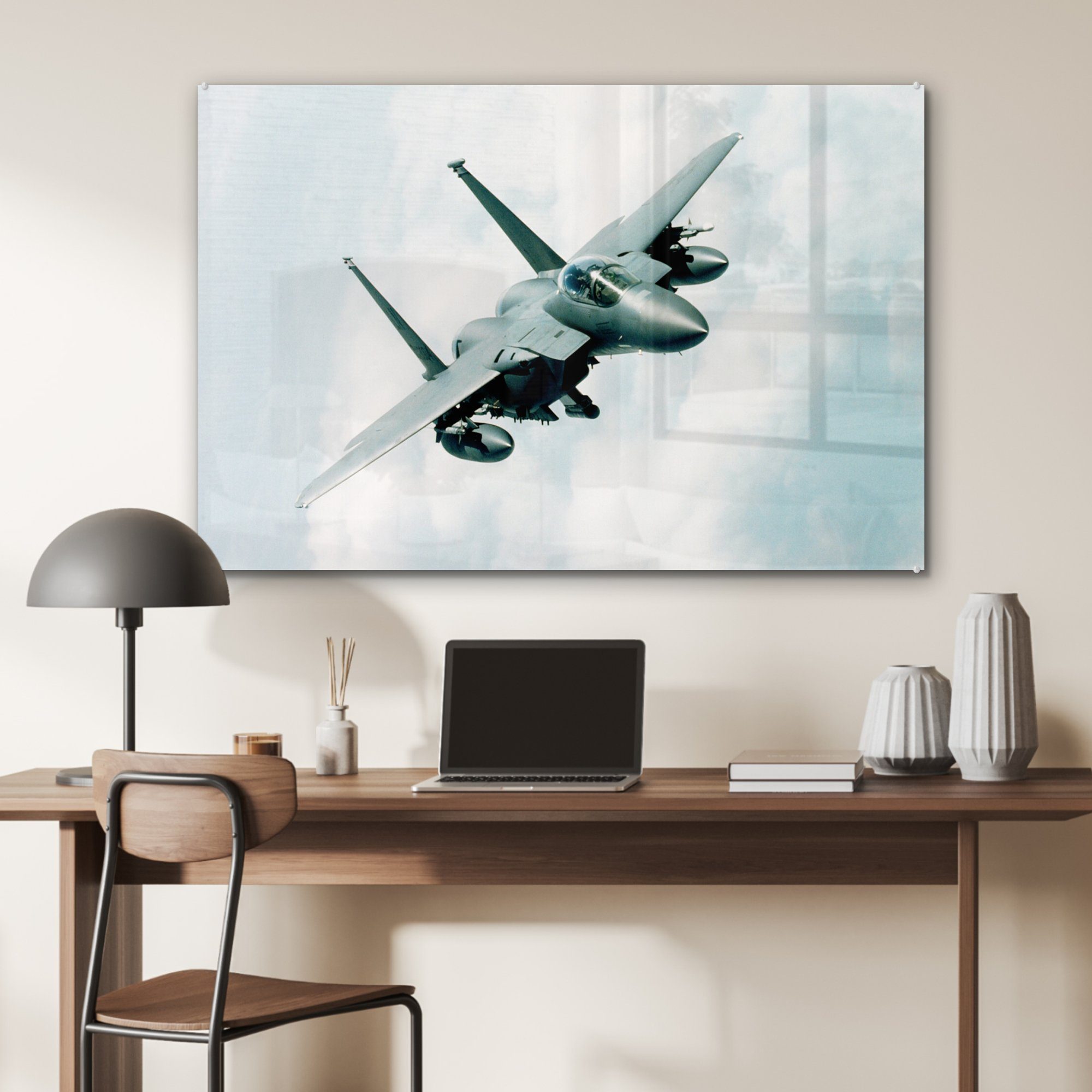 MuchoWow Acrylglasbild Ein weißes Kampfflugzeug England, (1 Schlafzimmer Royal der Acrylglasbilder & St), Air Wohnzimmer in Force