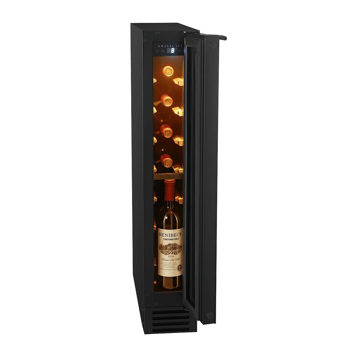 Swisscave Weinkühlschrank WLU-30F. 1-Zonen Weinkühlschrank, 15 cm, 9 Flaschen, Unterbau, für 9 Standardflaschen á 0,75l,1-Zonen Weinkühlschrank für Küchenunterbau, 9 Flaschen, 82cm (H)
