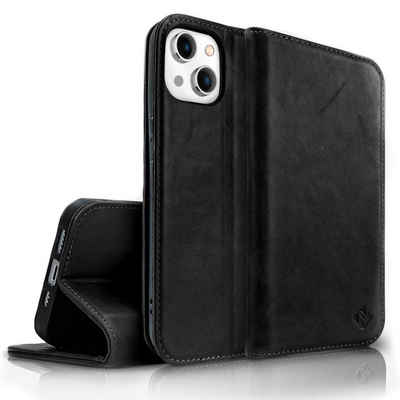 Nalia Flip Case Apple iPhone 14, Echt Leder Flip Case Hülle / Magnetverschluss / Premium Leather Case