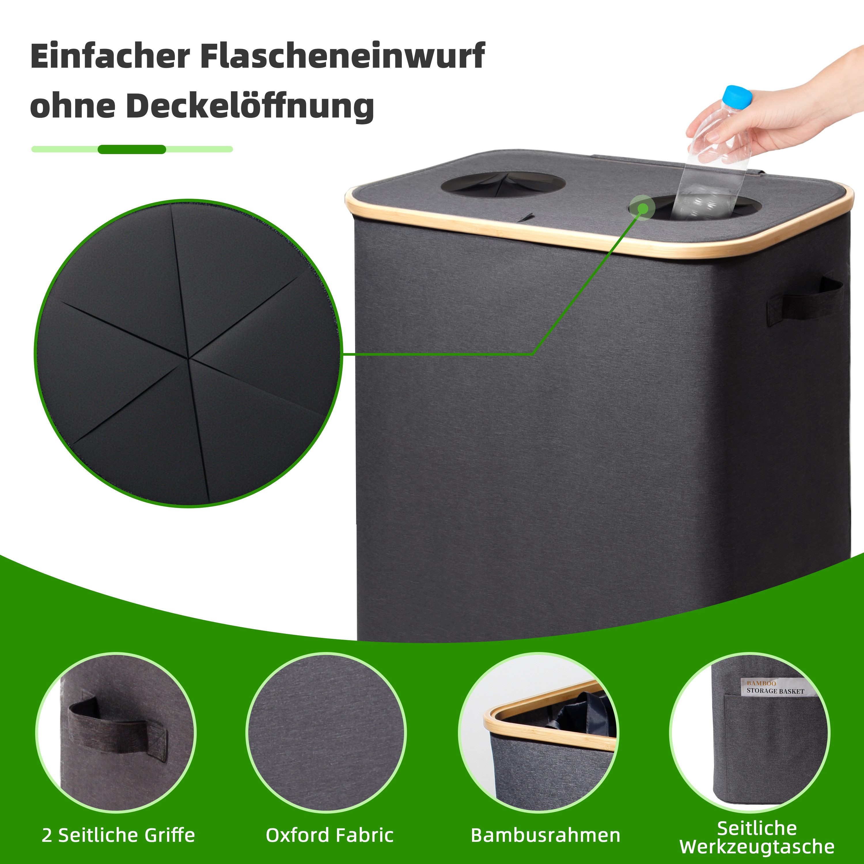 Zedelmaier Fangsack Pfandflaschen Auffangbehälter mit Deckel und XXL Tragetaschen, für Recycling, großes Fassungsvermögen für die Aufbewahrung, 140 l – Bild 3 von 5