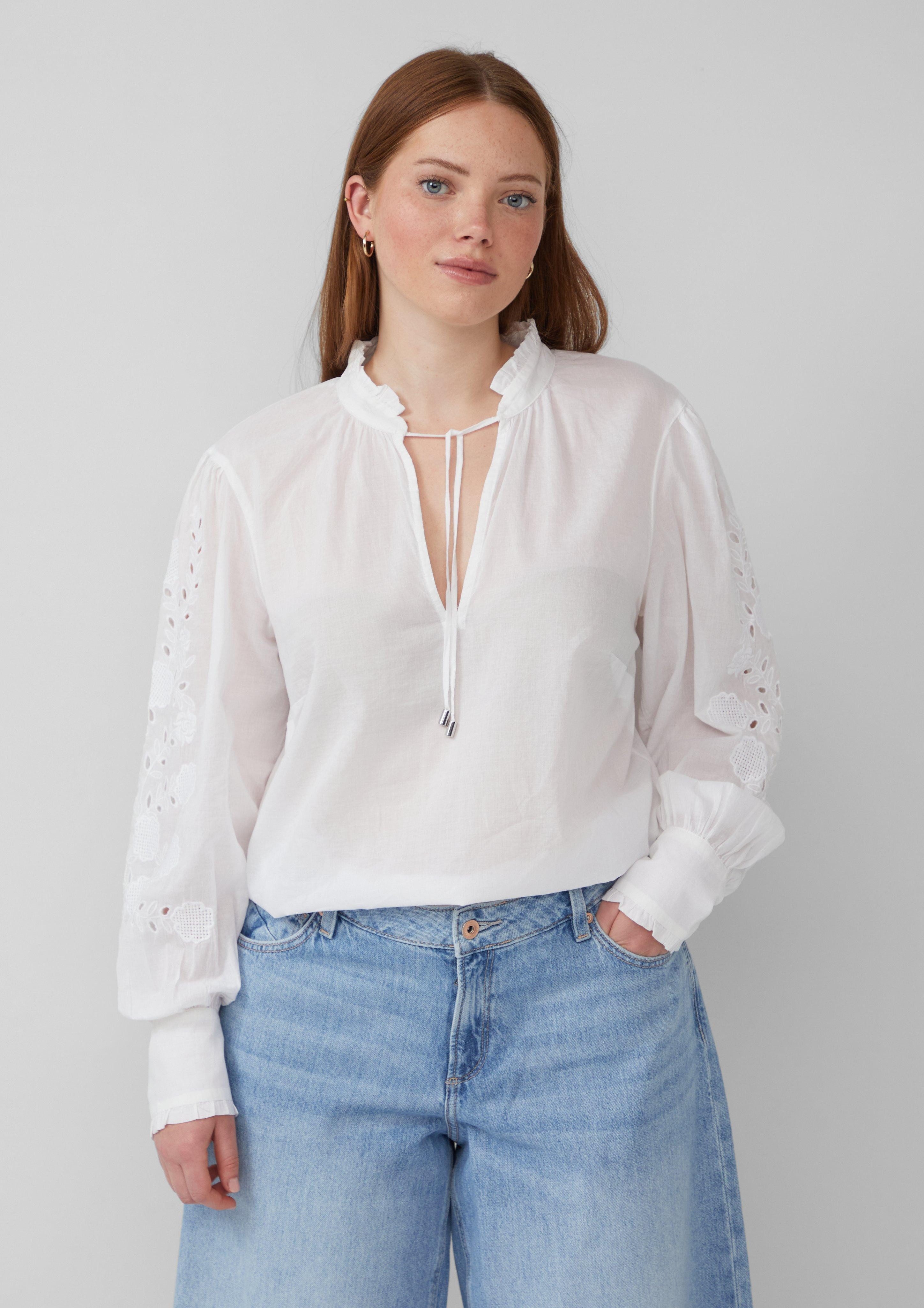 Langarmbluse Leichte Baumwollbluse mit Stickerei am Ärmel