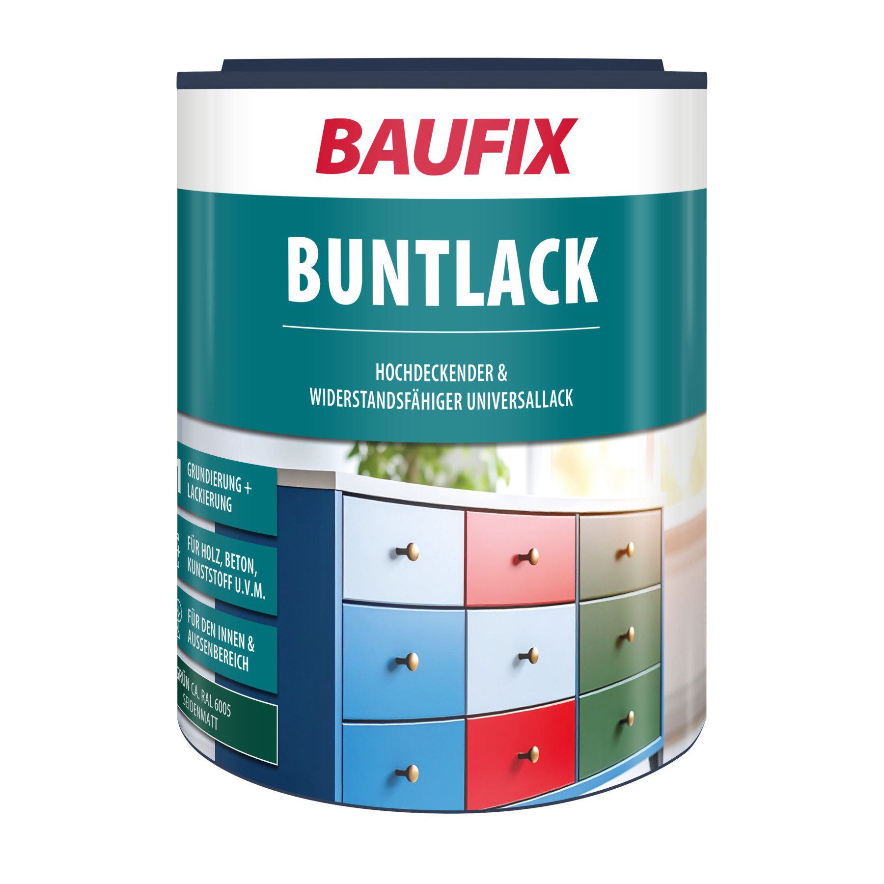 Baufix Lack Buntlack seidenmatt, 1 Liter für ca. 10 m², Lackfarbe, für Holzverkleidungen, Fachwerk, Holzhäuser, Schindeln & Zäune