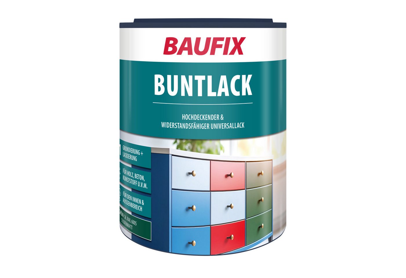 Baufix Lack Buntlack seidenmatt, 1 Liter für ca. 10 m², Lackfarbe, für Holzverkleidungen, Fachwerk, Holzhäuser, Schindeln & Zäune