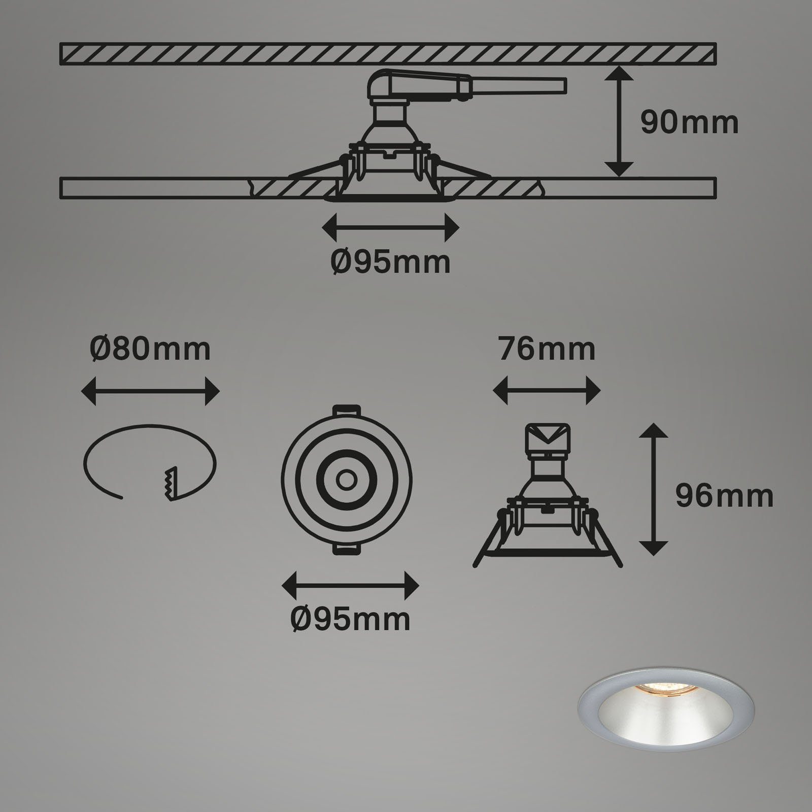 exkl. Leuchtmittel, Zurückgesetzte Leuchten Briloner chrom-matt, GU10 Einbauleuchte Set, ohne Fassung, 7042-034, 3er LED