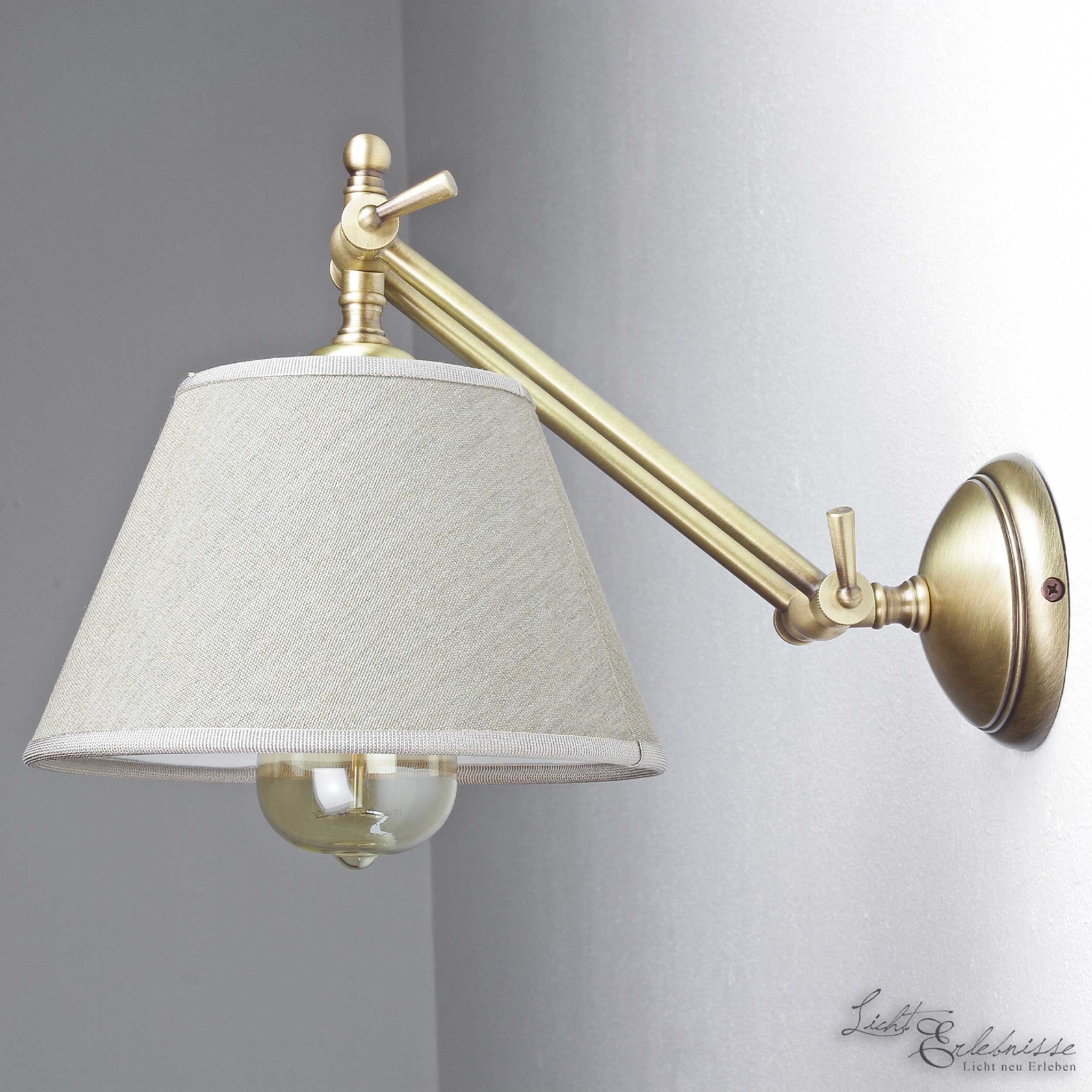 Lampe Licht-Erlebnisse ohne Messing Wandlampe Handarbeit Echt Wandleuchte SNODO, Wohnzimmer Bronze Leuchtmittel, Stoffschirm