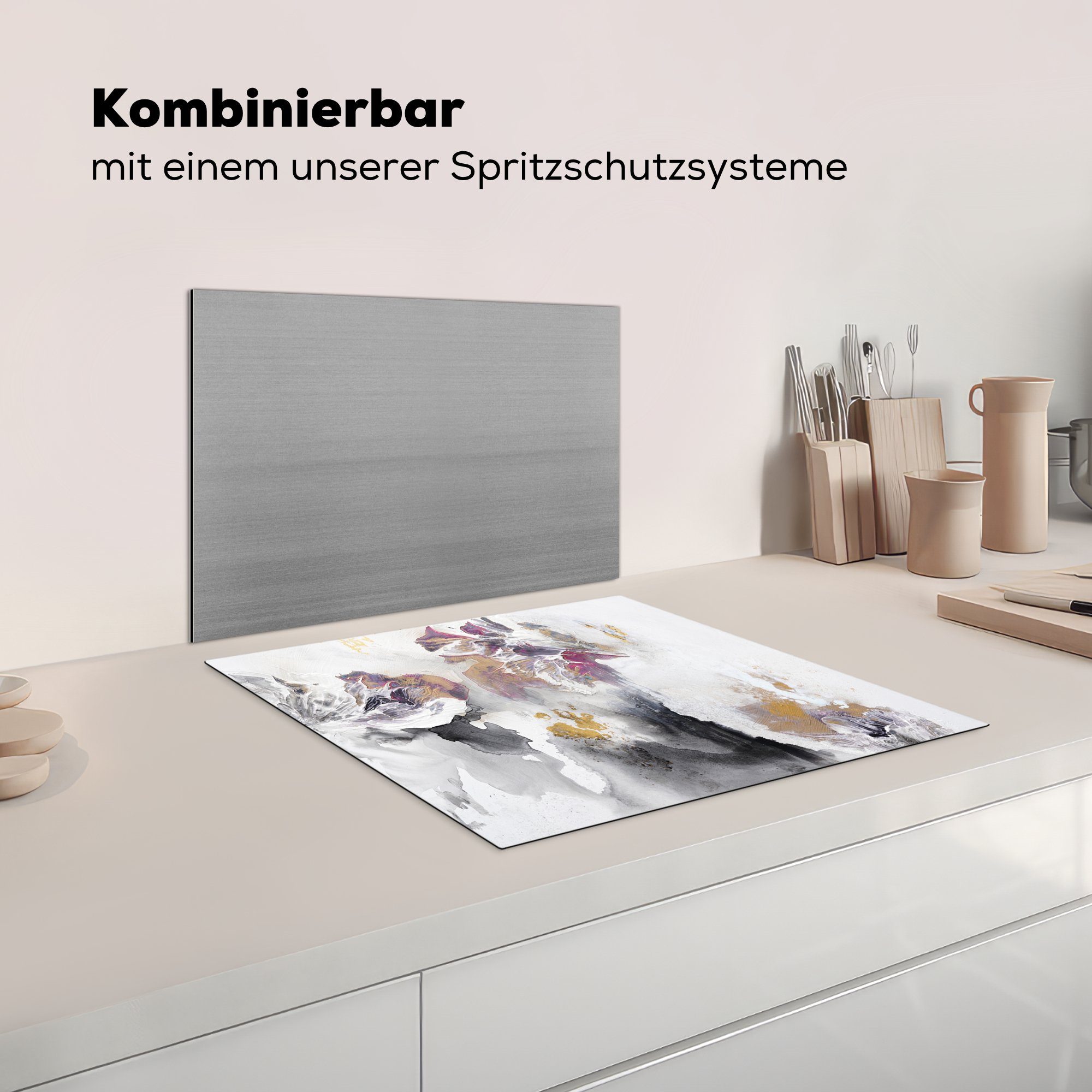 Vinyl, Gold, Mobile Arbeitsfläche Farben cm, Farbe MuchoWow Ceranfeldabdeckung tlg), - - Abstrakt- Herdblende-/Abdeckplatte nutzbar, Weiß 60x52 - (1