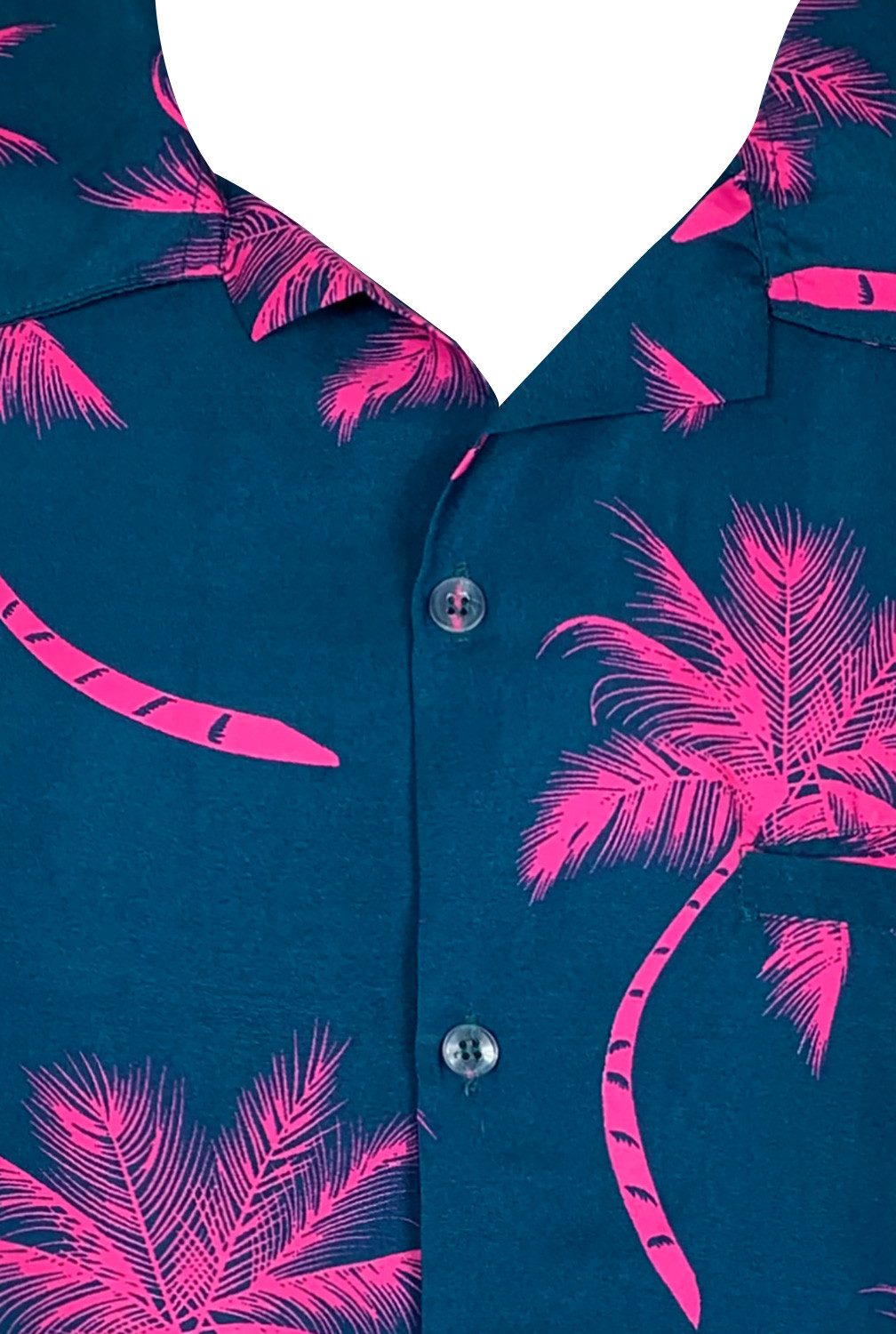 King Kameha Hawaiihemd "Palmshadow" Funky Hawaii-Hemd Herren Kurzarm Front-Tasche Sommerhemd