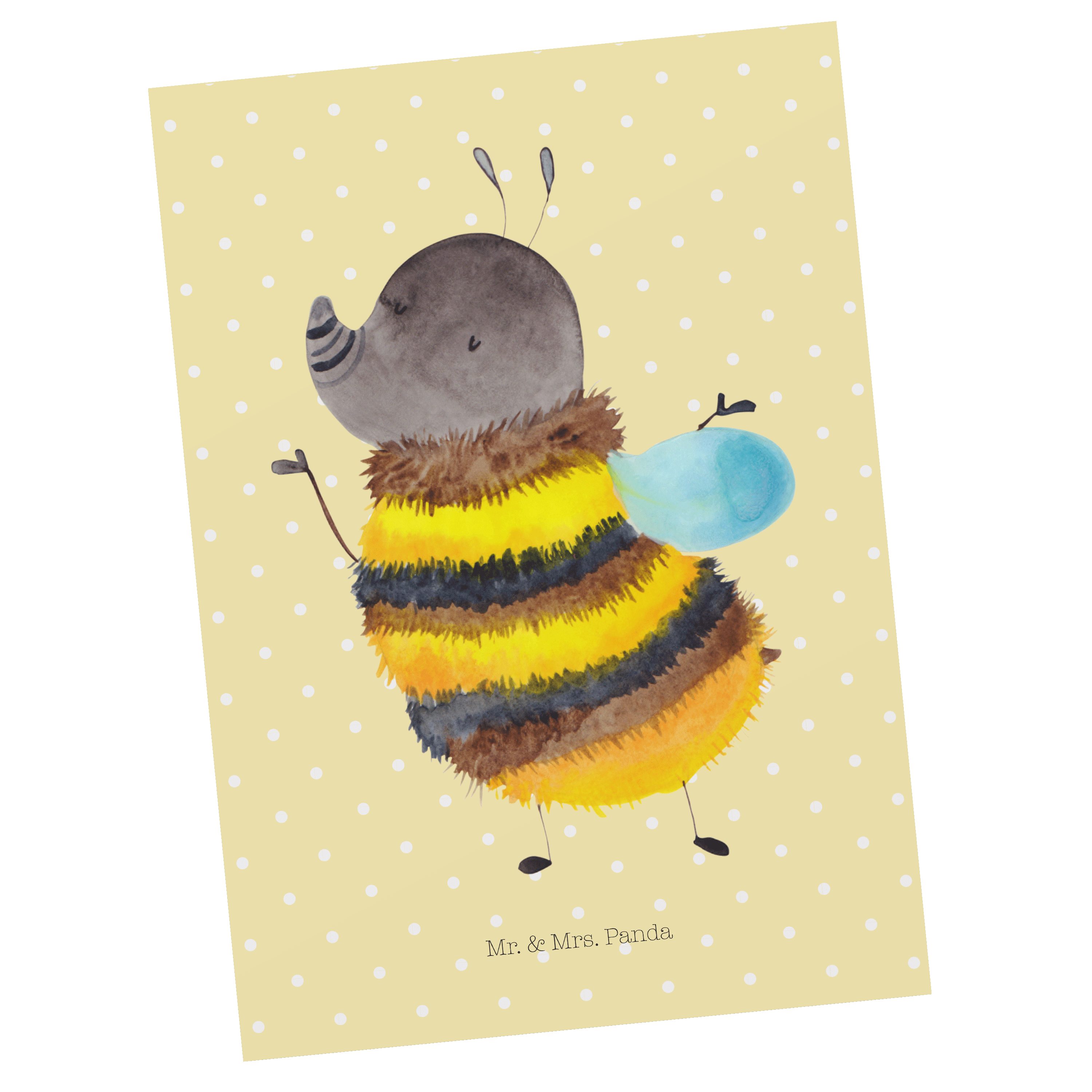 Mr. & Mrs. Panda Postkarte Hummel flauschig - Gelb Pastell - Geschenk, Gute Laune, Biene, Einlad