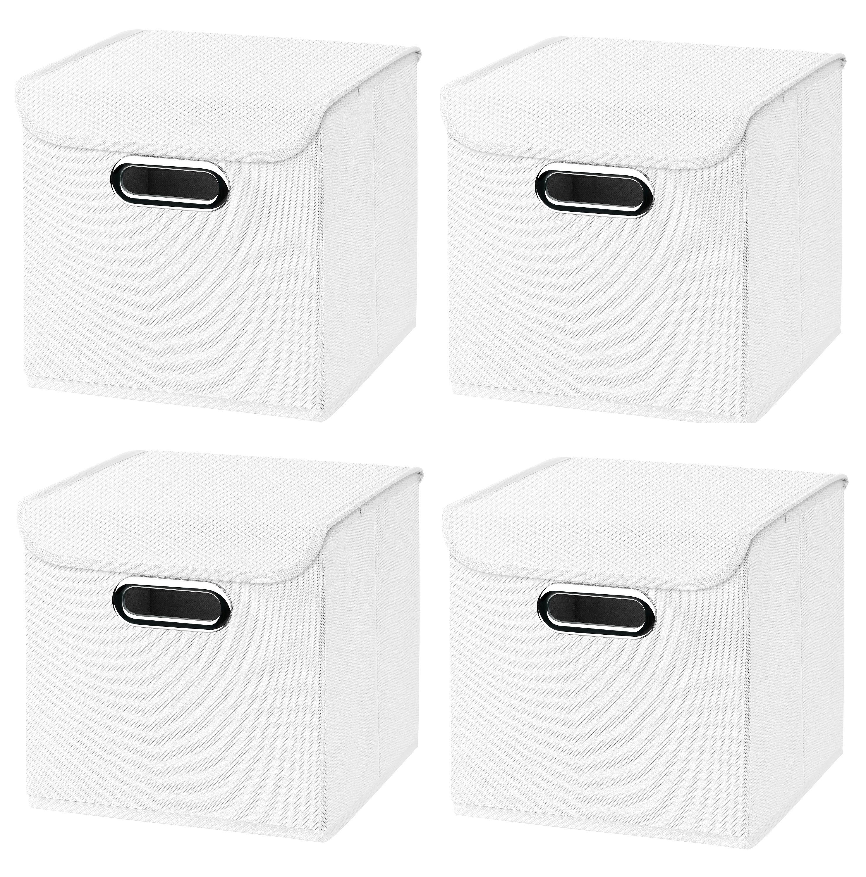 StickandShine Faltbox 4er Set mit Deckel 25x25 cm – Hellgrau, Schwarz, Weiß, Türkis, Creme