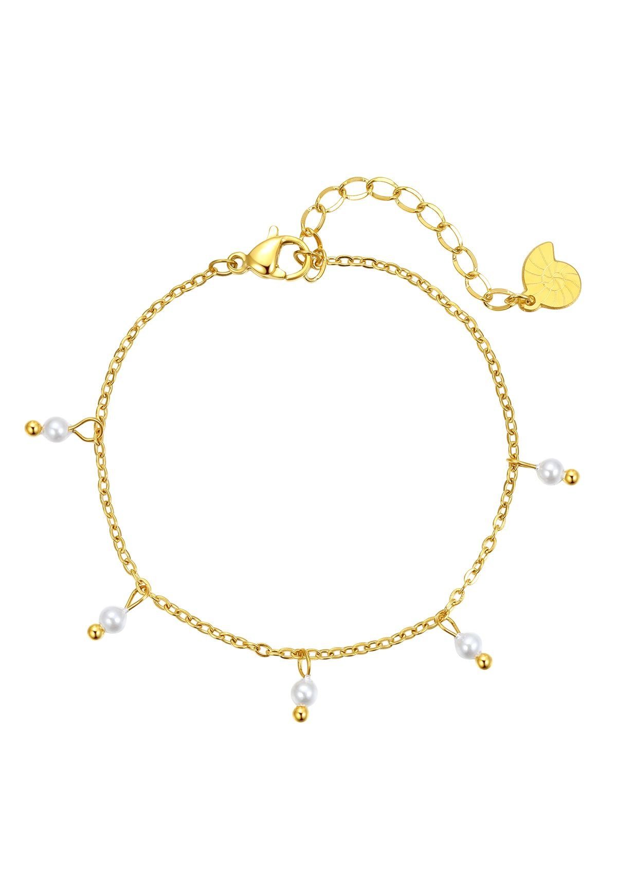 Hey Happiness Perlenarmband Damen Edelstahl, Armkette Perlen 18K Gold Roségold, Edelstahl Kettchen Perle weiß hängend, wasserfest