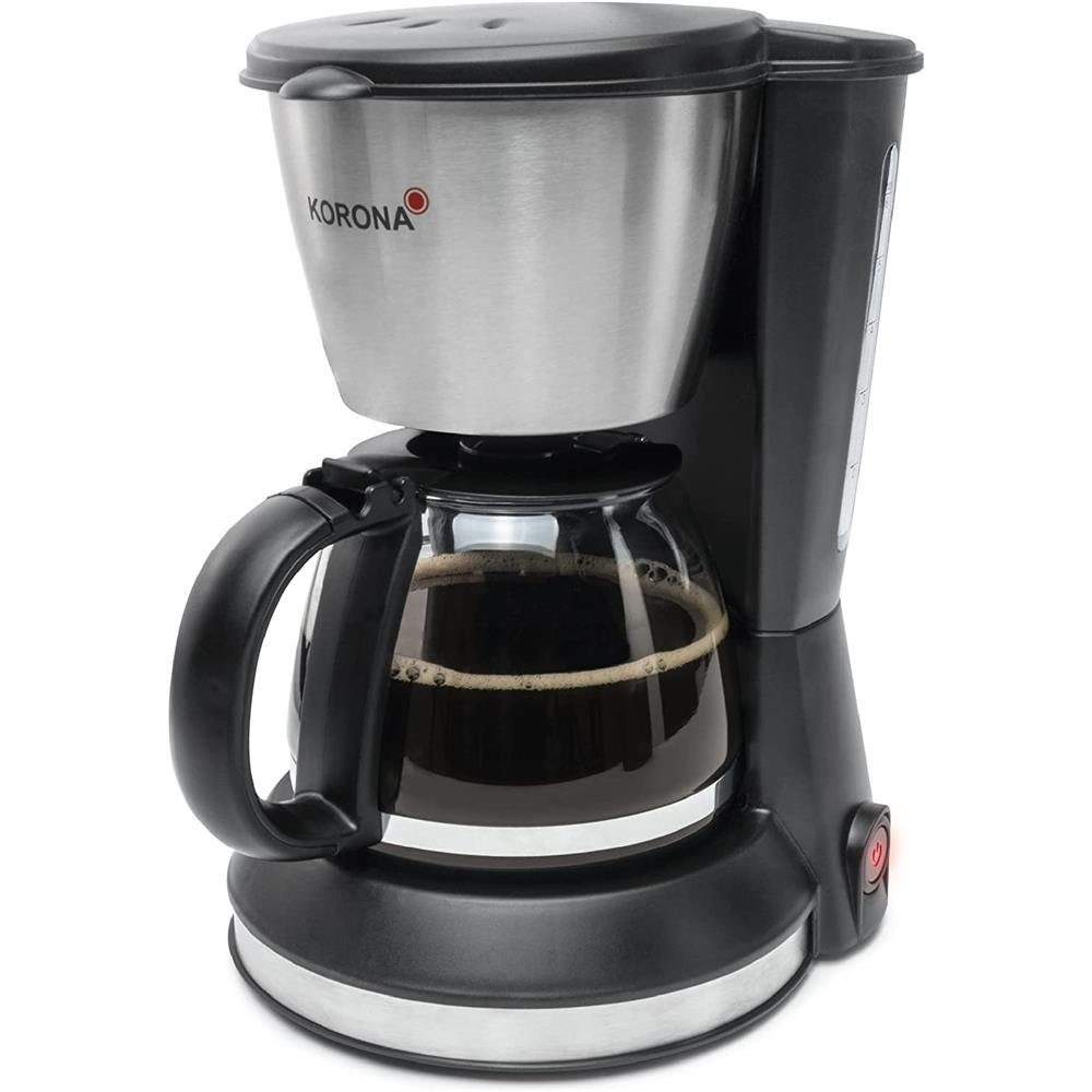 KORONA Filterkaffeemaschine 12304 Single Kaffeemaschine, Kaffeeautomat, schwarz, silber, 0,7 l Fassungsvermögen, für 5 Tassen, Edelstahlgehäuse, Mini Kaffeemaschine, Glaskanne