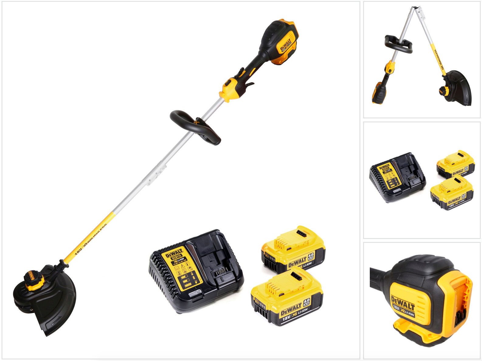 DeWalt Akku-Rasentrimmer DCM 561 PBS 18 V Brushless + 2x Akku 4,0 Ah + Ladegerät