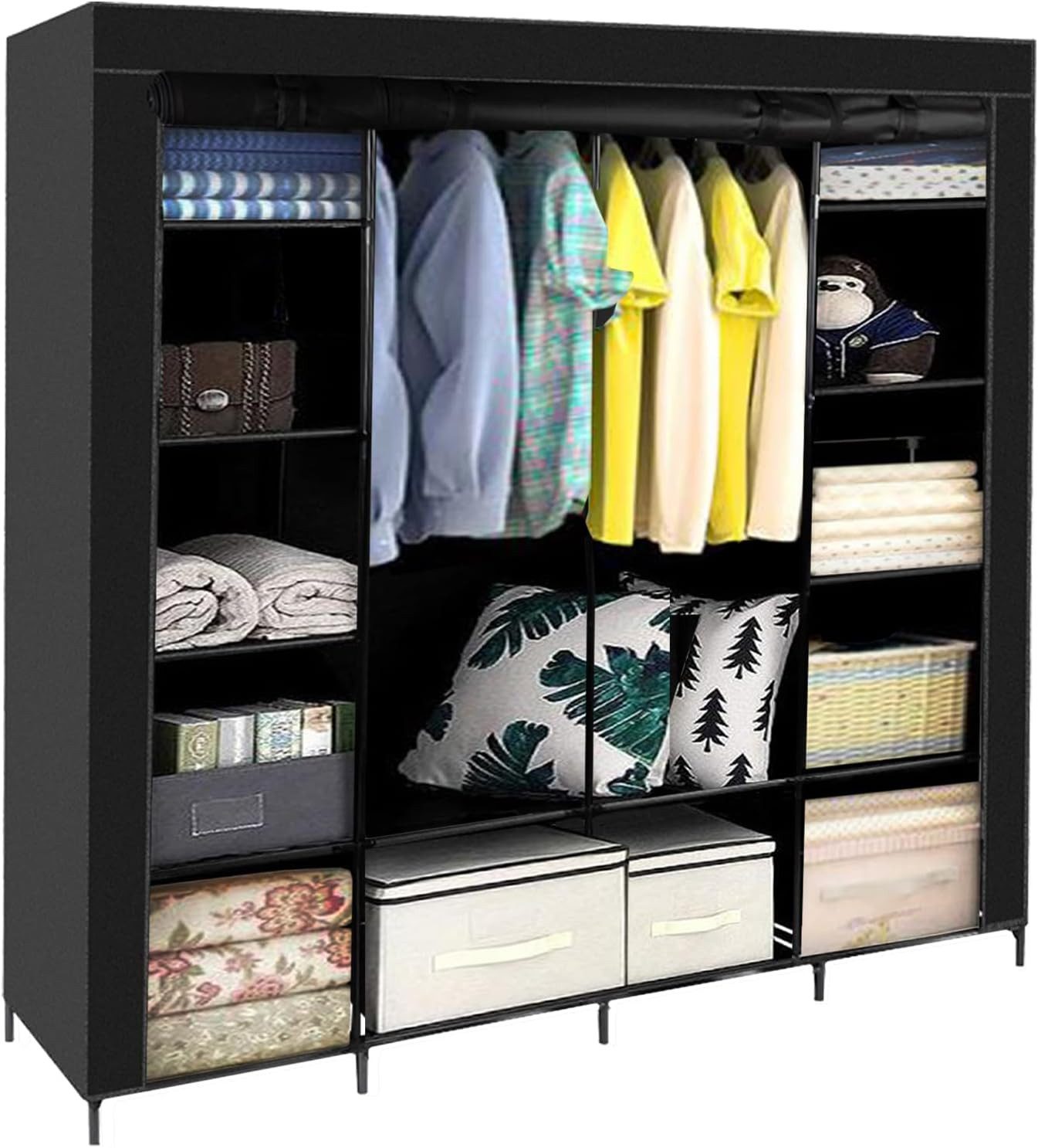 Ruhhy Kleiderschrank Kleiderschrank Stoffschrank 170x170 cm Aufbewahrung Faltschrank Anzahl der Regale: 14; Anzahl der Türen: 3; Anzahl der Aufhängestangen